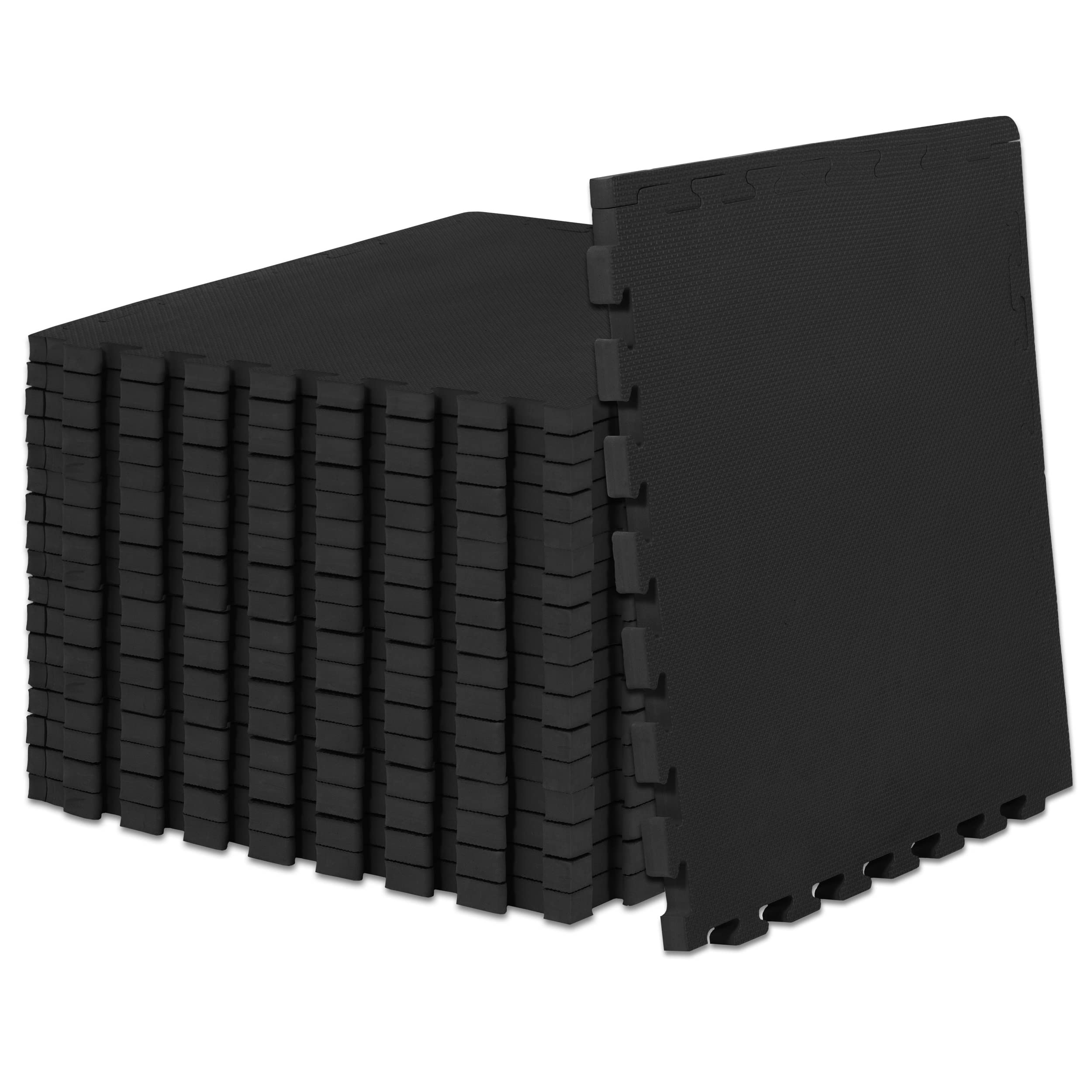 ProsourceFit Extra Thick Puzzle Exercise Mat , EVA Foam Interlocking Tiles for Protective, Cushioned Workout Flooring for Home and Gym Equipment, Black - 3/4 inch - 24 Sq Ft - 6 Tiles