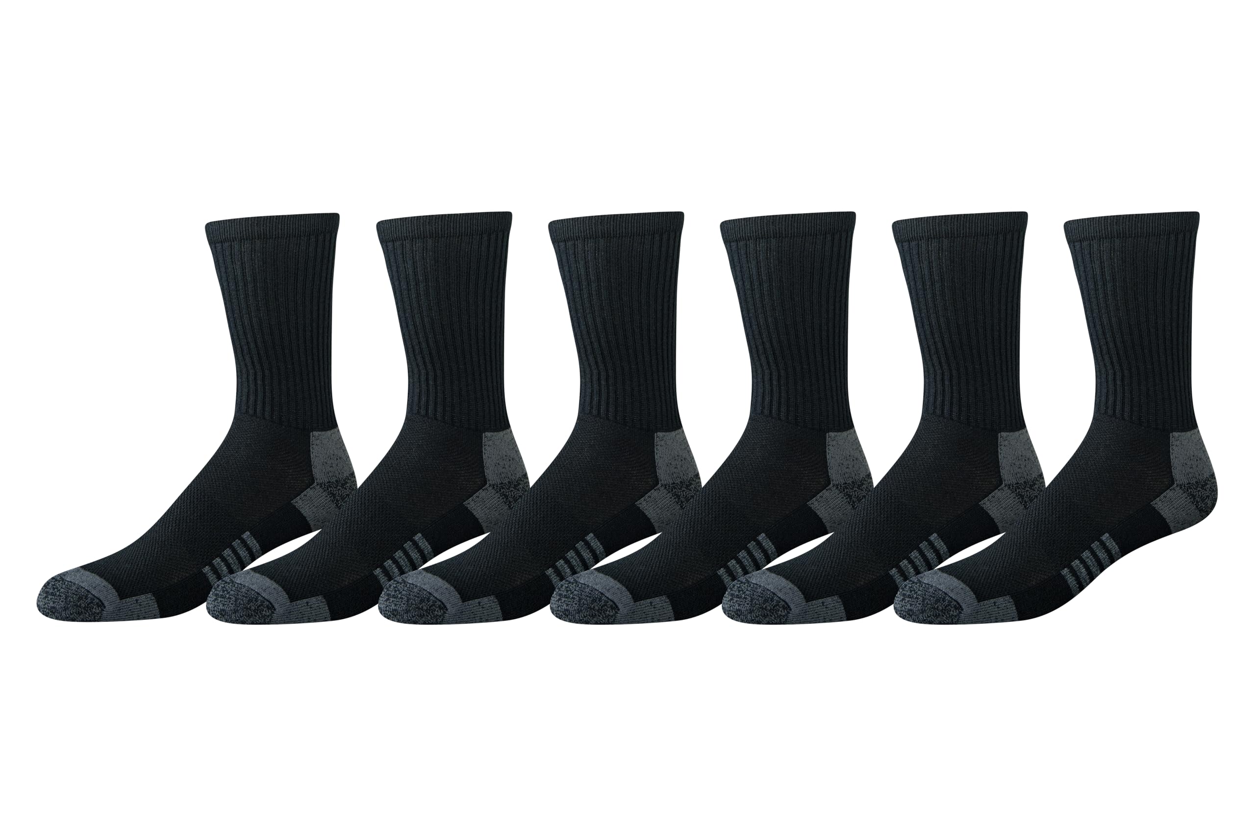 Amazon Essentials Men's Performance Cotton Moisture Control Socks, Athletic Crew, Breathable, 6 Pairs, Black, 8-12