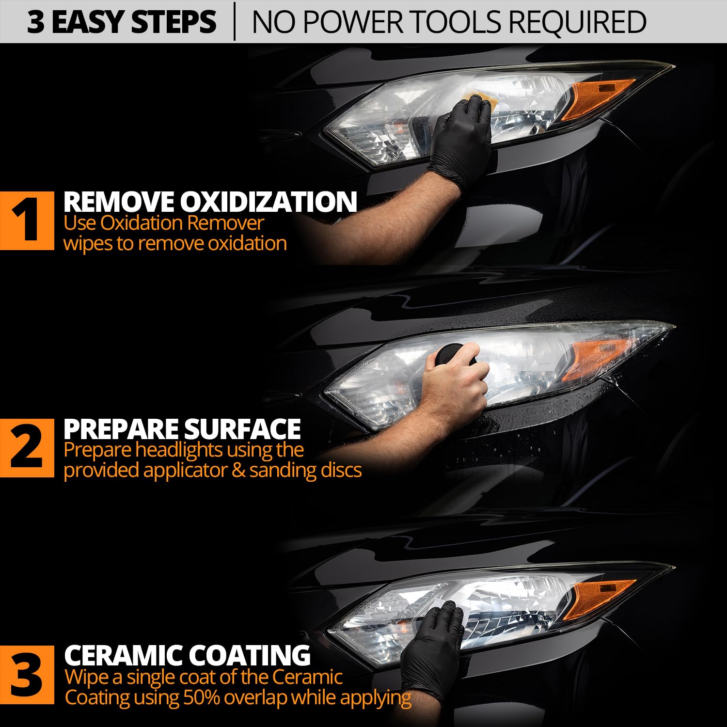 CERAKOTE® Ceramic Headlight Restoration Kit – Guaranteed To Last As Long As You Own Your Vehicle – Brings Headlights Back to Like New Condition - No Power Tools Required - 10 Wipe Kit