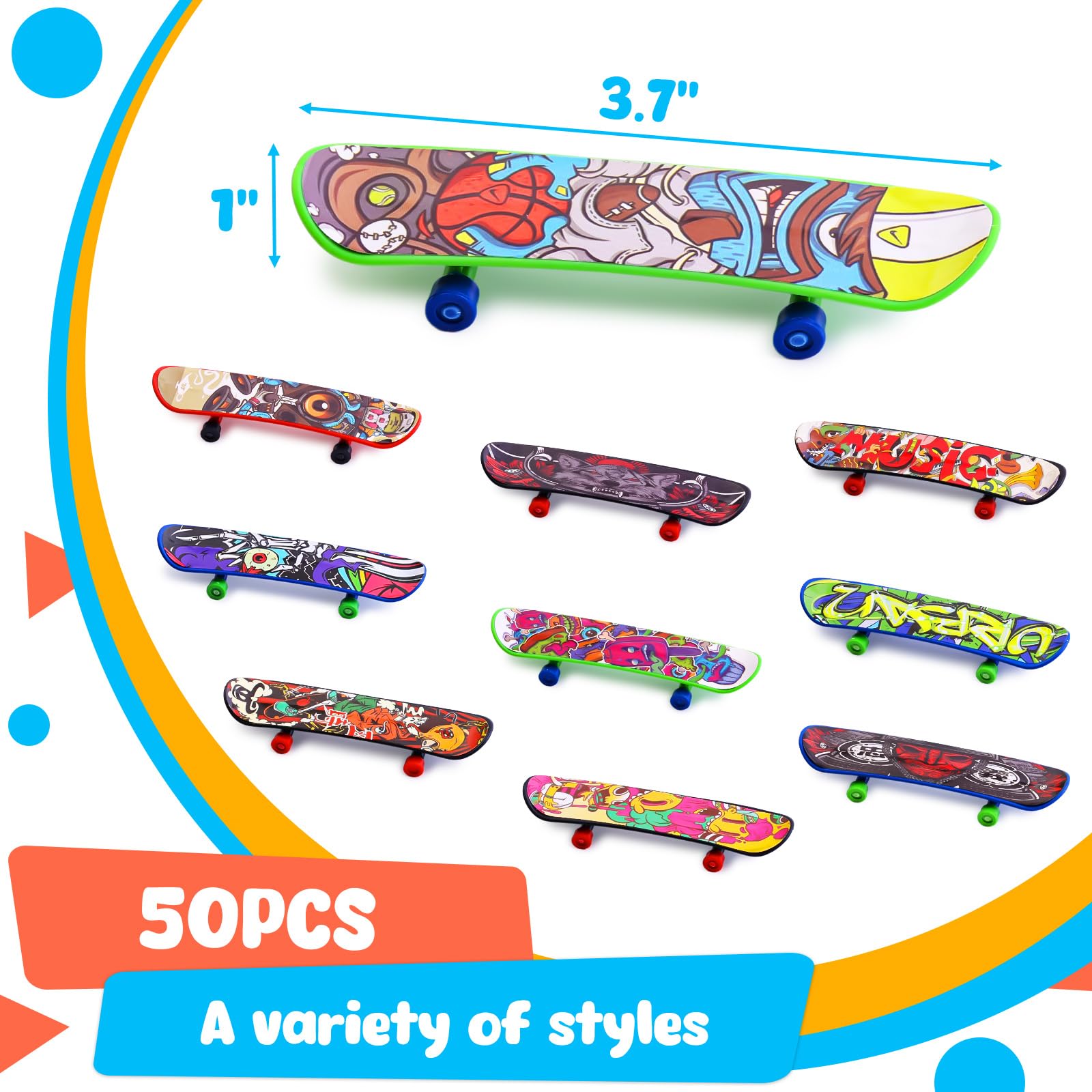 POPLAY 50PCS Mini Finger Skateboards, Finger Boards Toy Mini Skateboard for Kids Party Favors, Birthday Goodie Bag Stuffers, Classroom Prizes Exchange Gifts