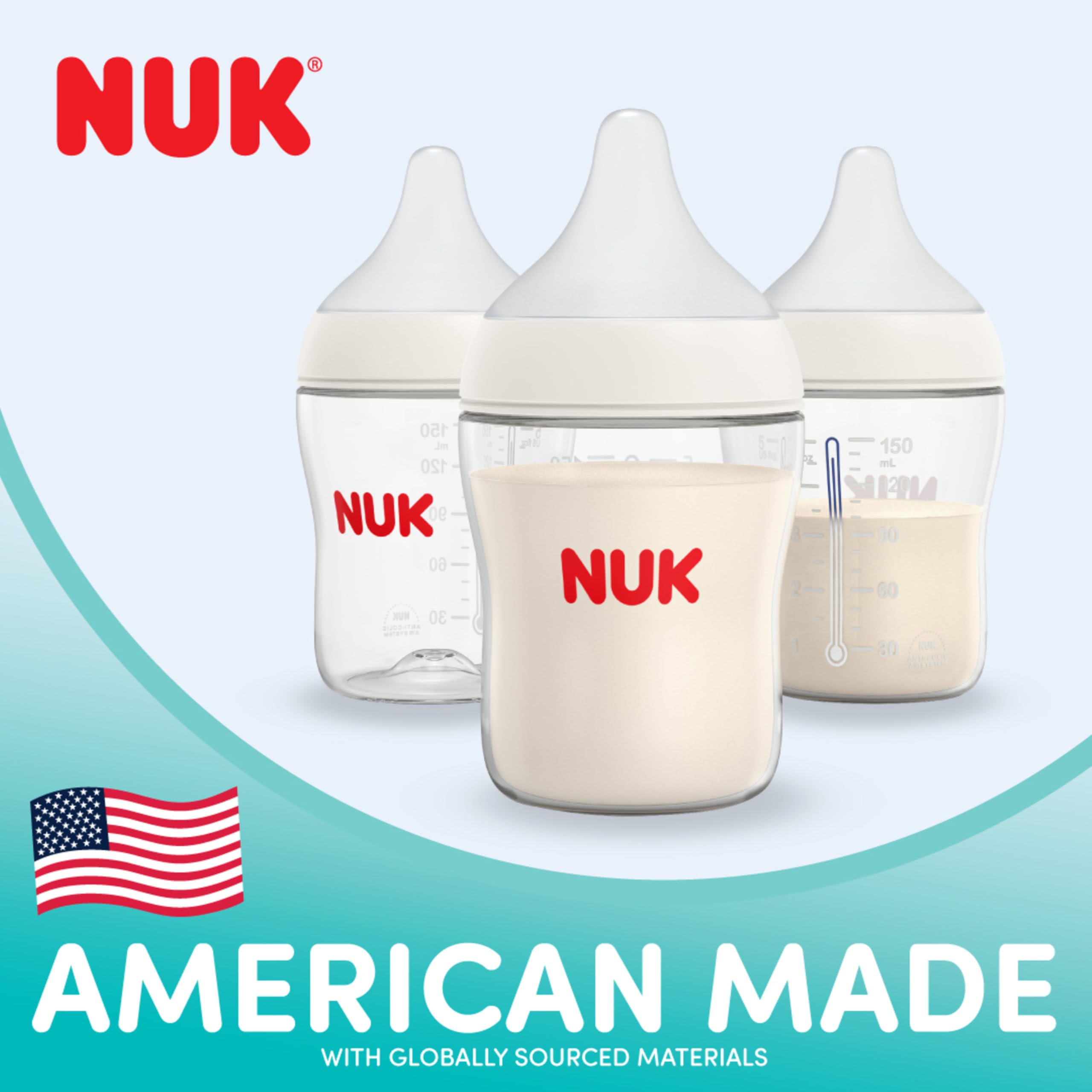 NUK Perfect Match Slow Flow 2-in-1 Natural and Anti-Colic Bottle, 5oz., 4 Pack, BPA Free
