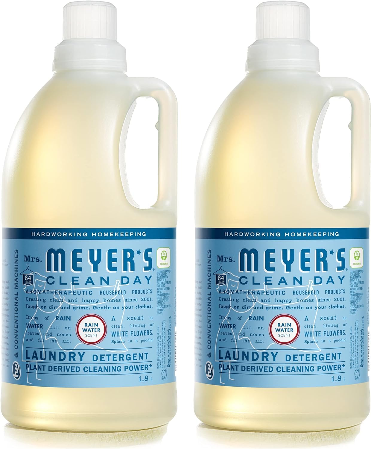 MRS. MEYER'S CLEAN DAY Liquid Laundry Detergent, Biodegradable Formula Infused with Essential Oils, Honeysuckle, 64 oz - Pack of 2 (128 Loads)