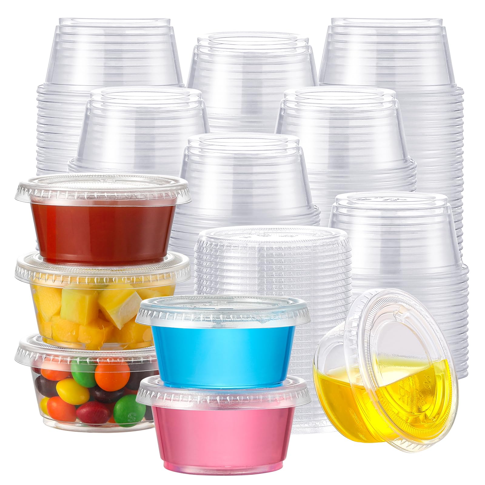 AOZITA 200 Sets - 2 oz Jello Shot Cups, Portion Cups With Lids, Airtight and Stackable Small Plastic Containers