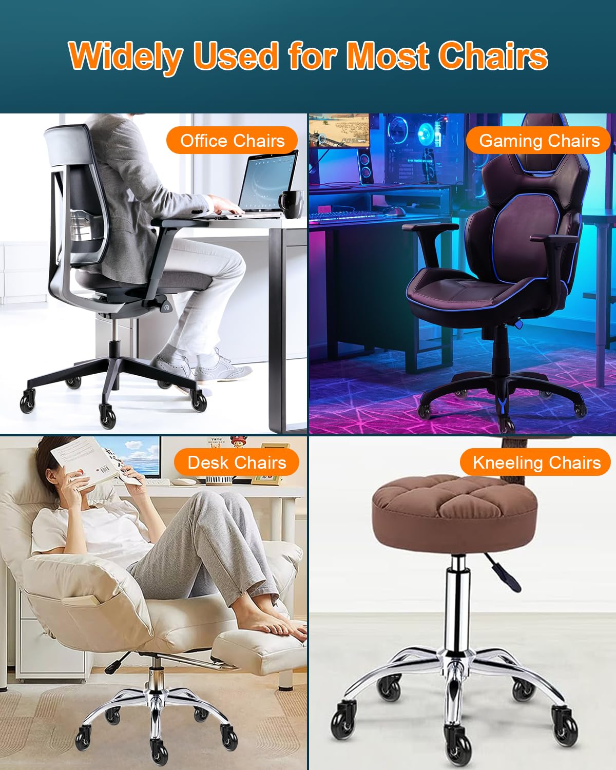 RidRed Office Chair Wheels - Replacement Rubber Wheels - Universal Fit 3 Inch Casters, Heavy-Duty Chair Casters, Noise Free, Fits 98% Chair, for All Floor (5)