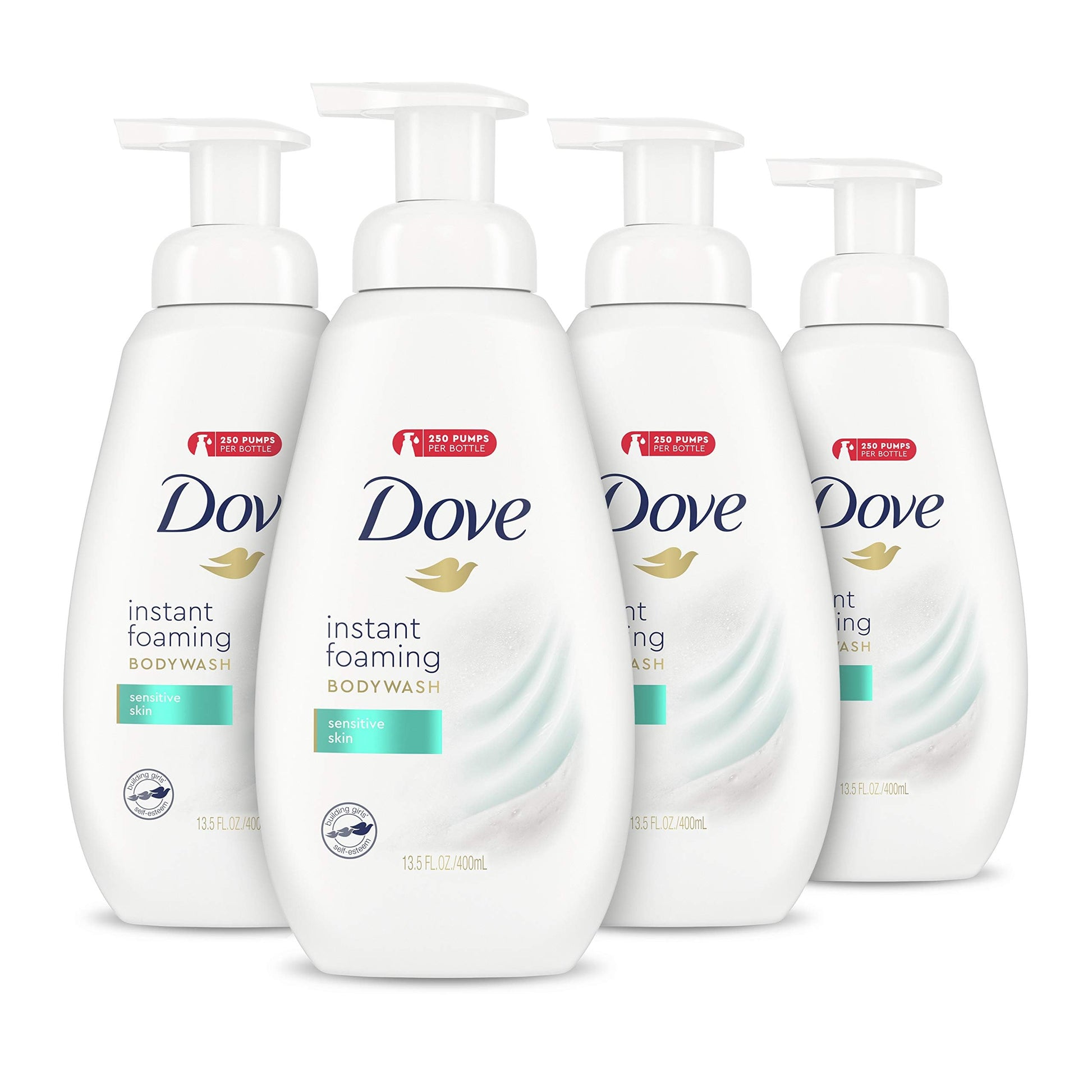 Dove Instant Foaming Body Wash 4 Count for Softer and Smoother Skin Sensitive Skin Effectively Washes Away Bacteria While Nourishing Your Skin 13.5 oz