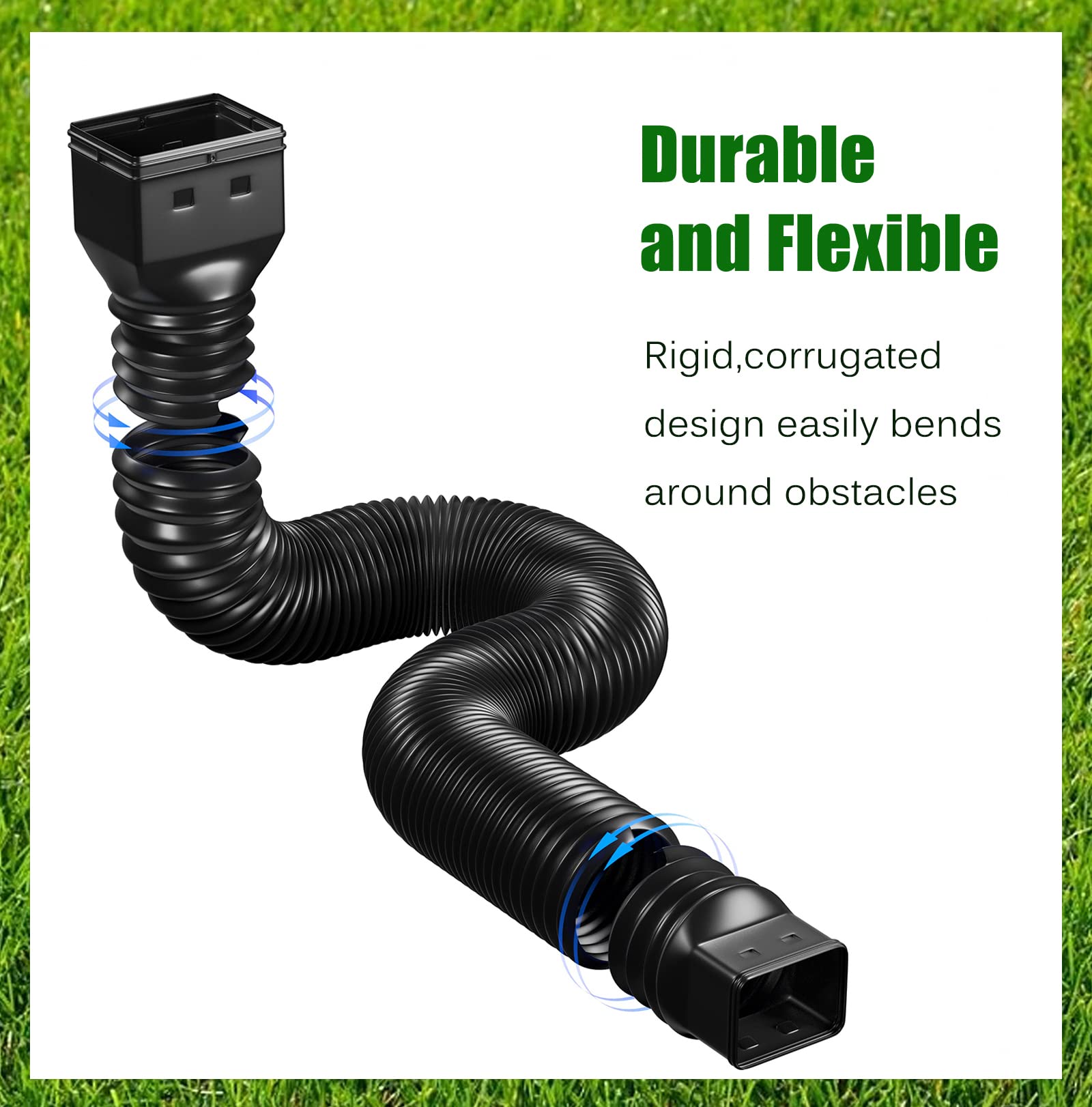 2 Pack Rain Gutter Downspout Extensions Flexible,Down Spout Extender Diverter Extendable from 21 to 68 in,Screws for Included,Black