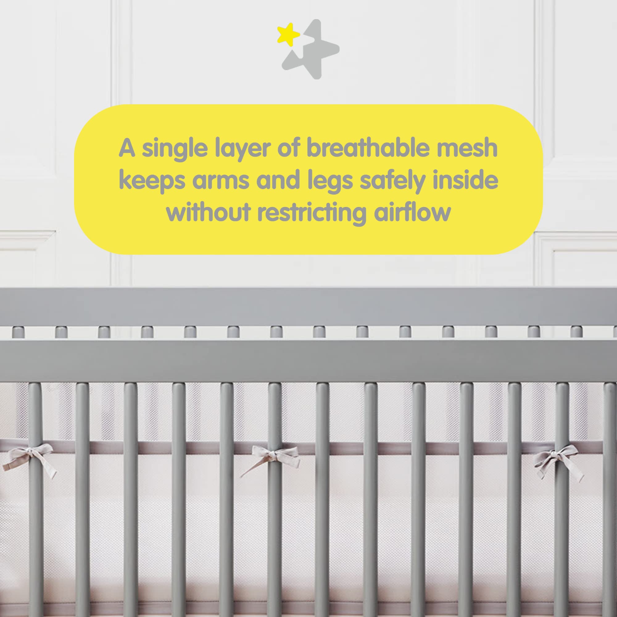 Mini Crib Breathable Mesh Liner by BreathableBaby, Classic 3mm Mesh, White, Size 4M Covers 4 Sides FITS MINI CRIBS WITH 38x24” MATTRESS ONLY