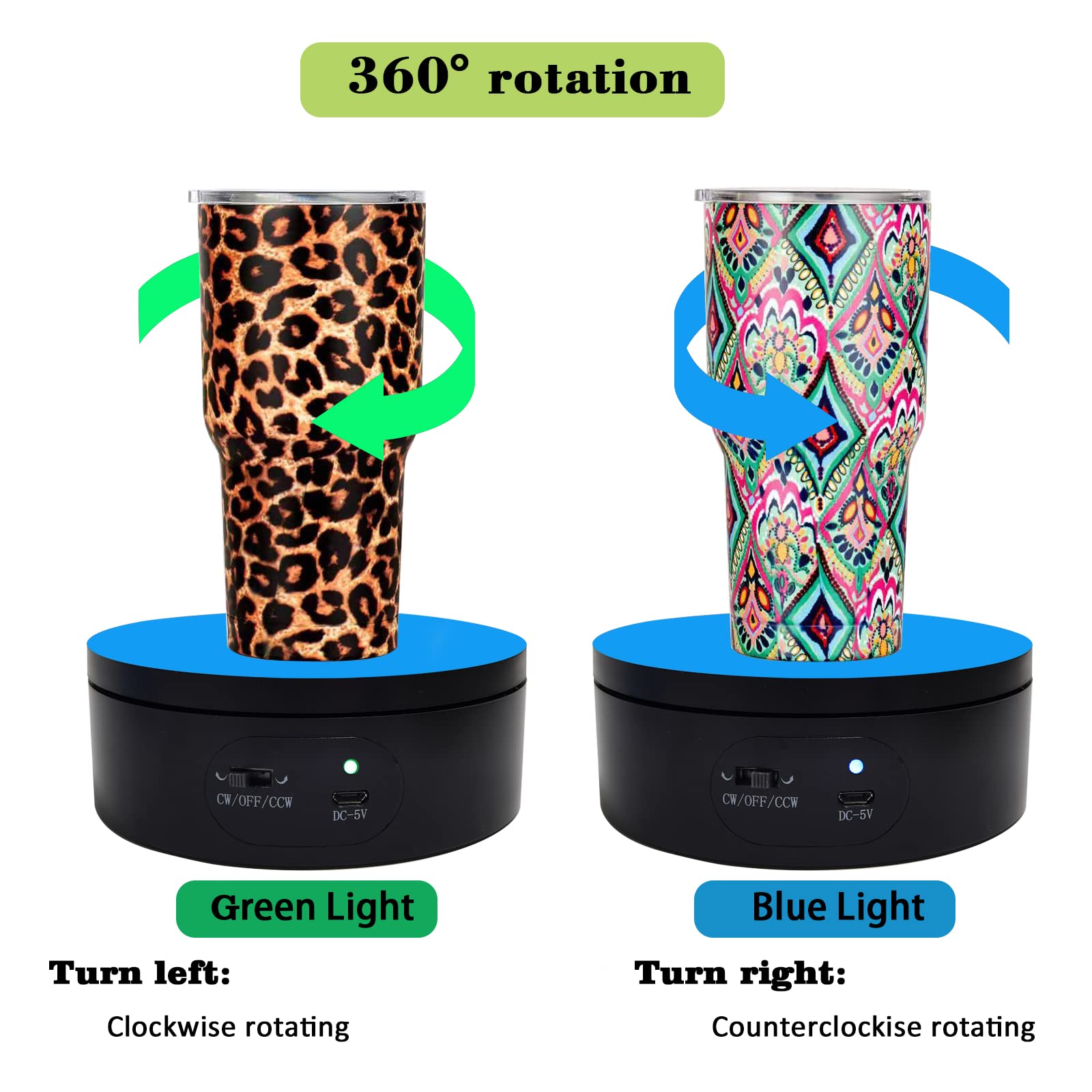 YVV Motorized Rotating Display Stand,Turner Cup Platform for Epoxy Glitter Tumbler, 360 Automatic Mute Rotating Turntable, Tumbler Making Supplies Spinner, Base for Product Video Show ,Balck 4.72in