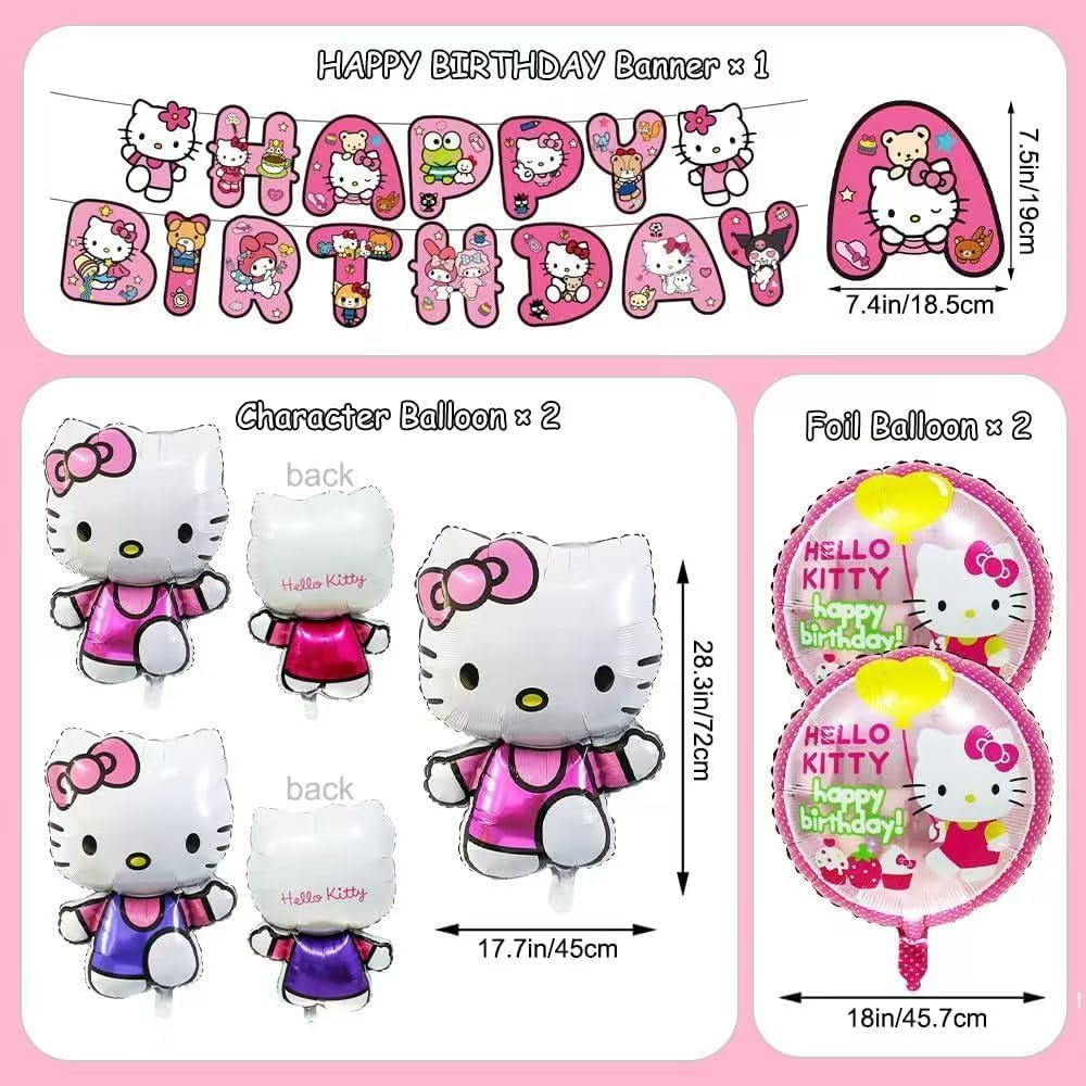 48Pcs - Kitty Birthday Party Decorations Set, with Banner, Balloons, Cake Topper, Cupcake Toppers, Hanging Swirls, Tablecloth.
