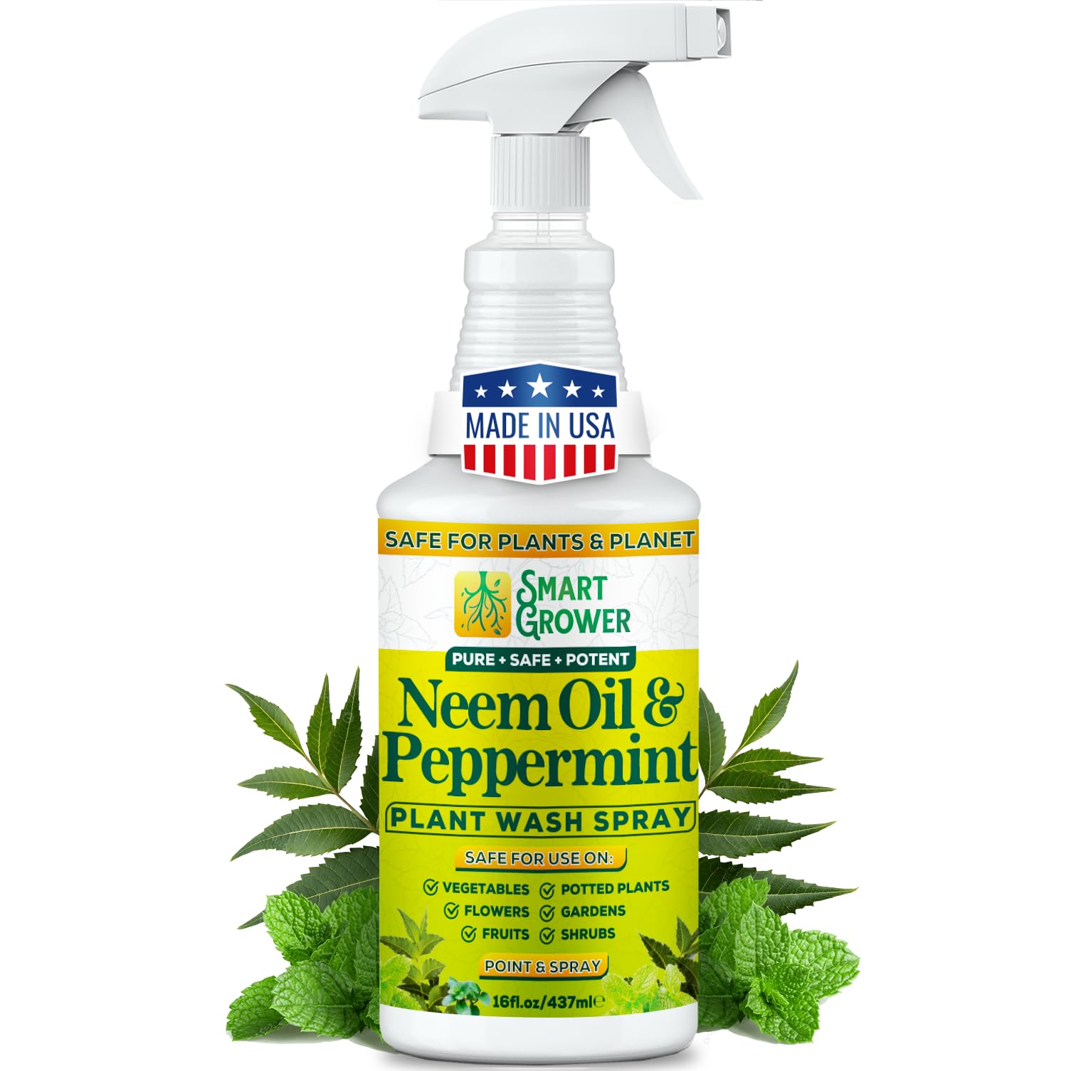 Neemöl-Spray für Pflanzen mit Pfefferminzöl, Natürliche Pflanzenwäsche für Zimmer- und Außenpflanzen Smart Grower 473 ml Einfach anzuwendendes Spray