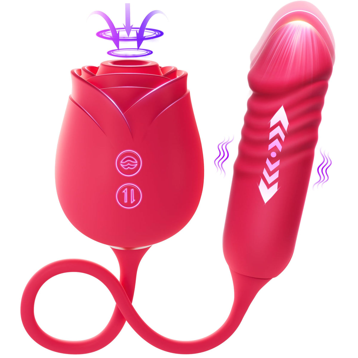 ألعاب جنسية للنساء هزاز ديلدو - لعبة جنسية على شكل وردة من مولغير مع هزازات دفع G-Spot و10 أوضاع شفط لتحفيز البظر والحلمات، ديلدوهات شرجية مزدوجة الأطراف، ألعاب جنسية للبالغين للأزواج