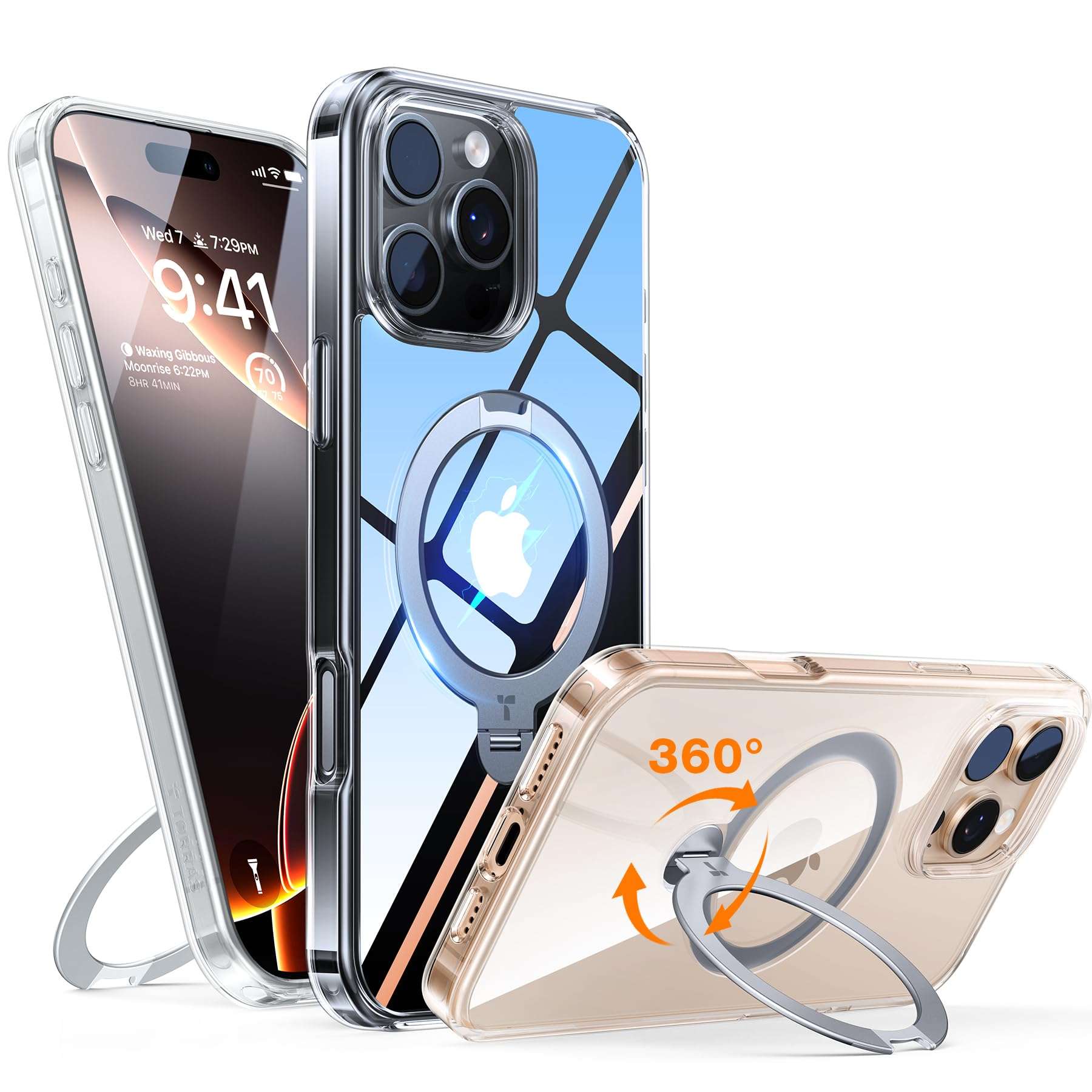 TORRAS Upgraded 360° Spin Magnetic Stand for iPhone 16 Pro Max Case, Fit for MagSafe, Military Grade Protective Case for iPhone 16 Pro Max Phone Case Ostand with Kickstand Rotatable, Black 6.9 inch