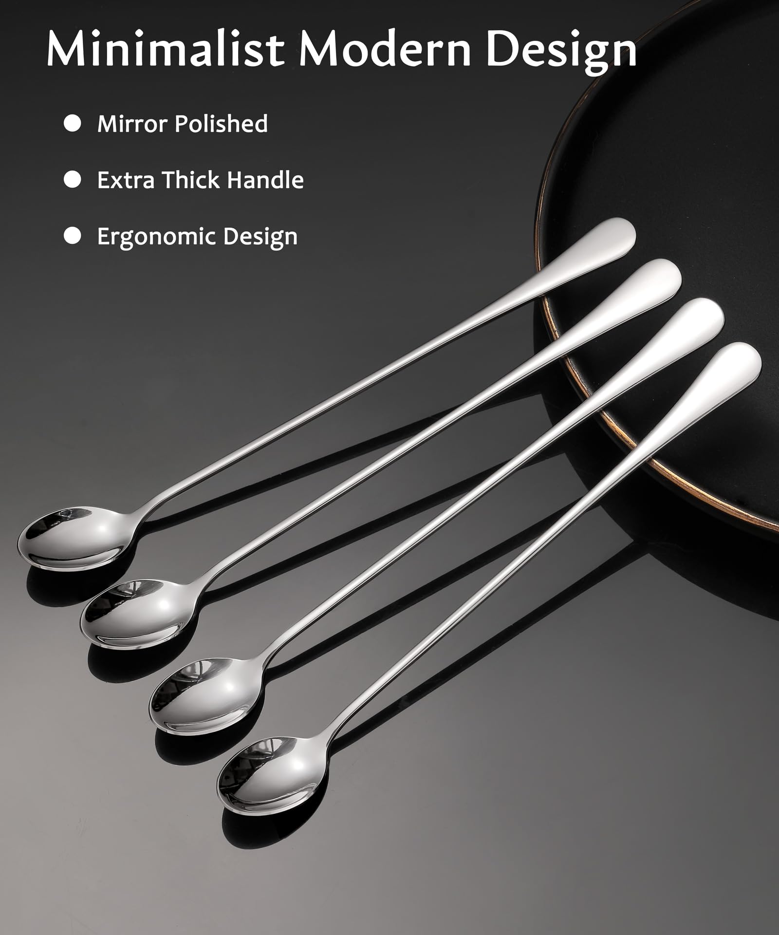 Lovingly Yours 9.5-Inch Long Spoon for Stirring, Ice Cream, Coffee, Cocktail, Stainless Steel Long Handle Iced Tea Spoons Set of 4