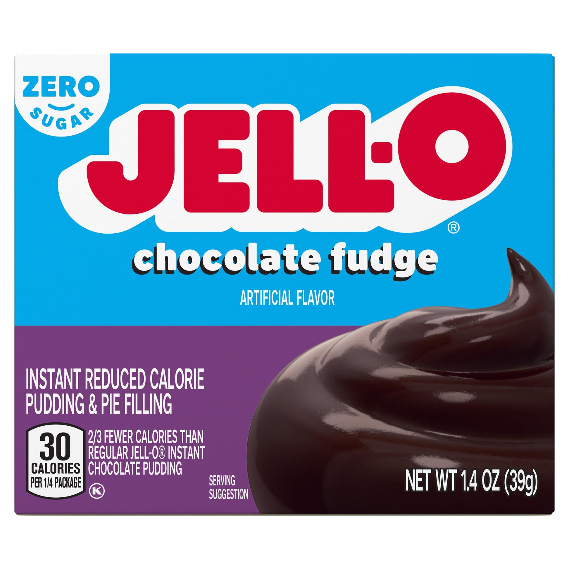 Jell-O Chocolate Fudge Zero Sugar Instant Reduced Calorie Pudding & Pie Filling Mix, 1.4 oz Box