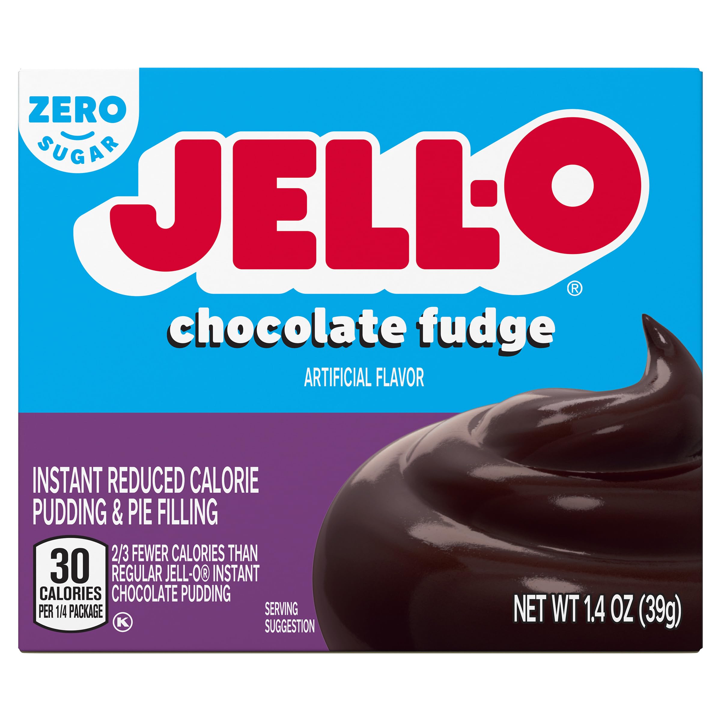 Jell-O Chocolate Fudge Zero Sugar Instant Reduced Calorie Pudding & Pie Filling Mix, 1.4 oz Box