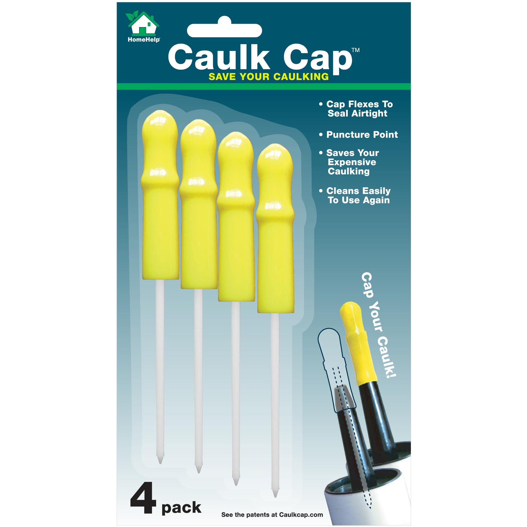 Caulk Cap CCY-4, Reusable Caulk Caps Caulk Tube Sealers with Built-in Puncture Pin, 4 Pack