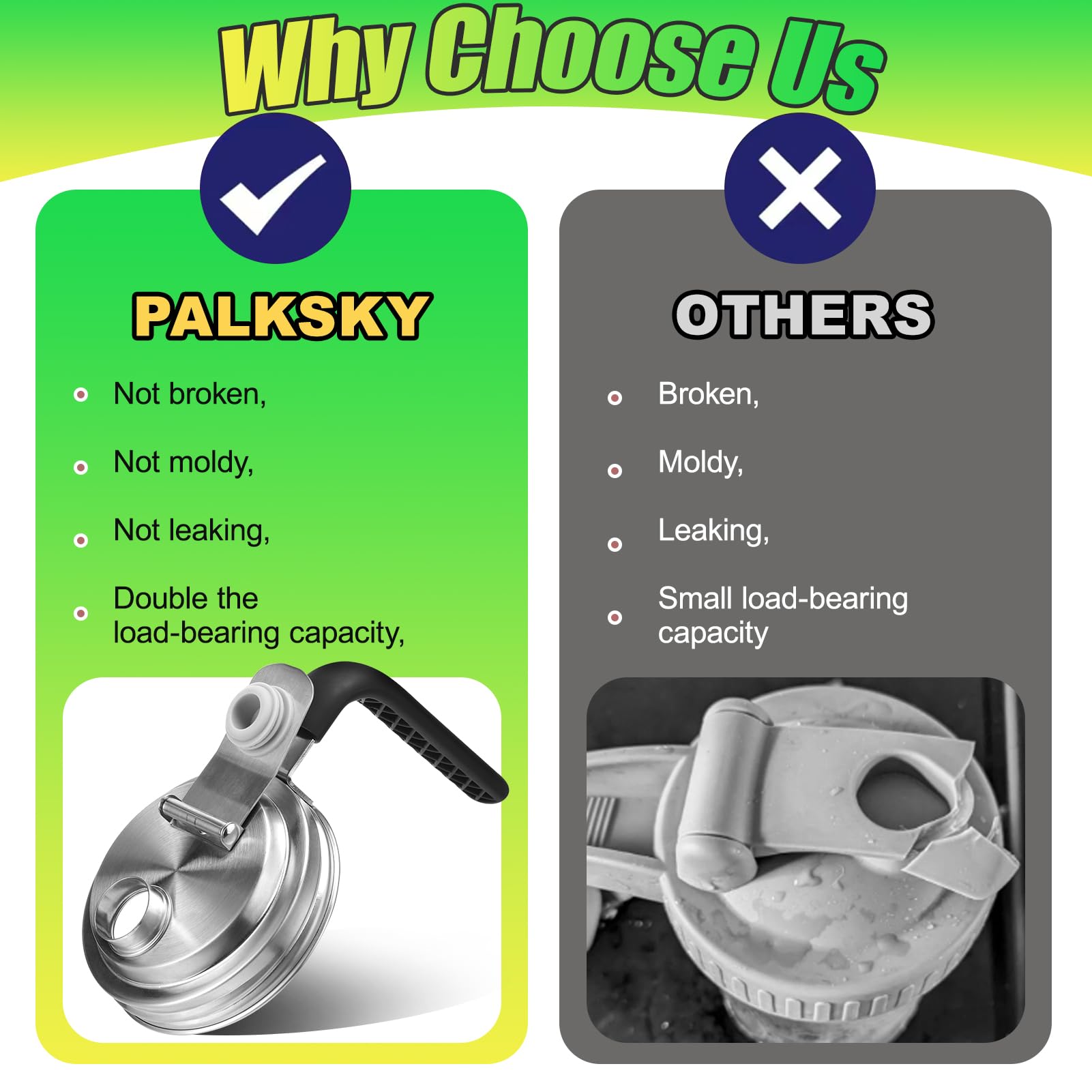 Mason Jar Pour Spout Lid Stainless Steel with Handle, Wide Mouth Pour Spout Flip Cap Lids for Mason Jars, Anticracking Leak Proof Seal Cover Airtight for Drinking Salad Dressing & Food Storing(2PCS)