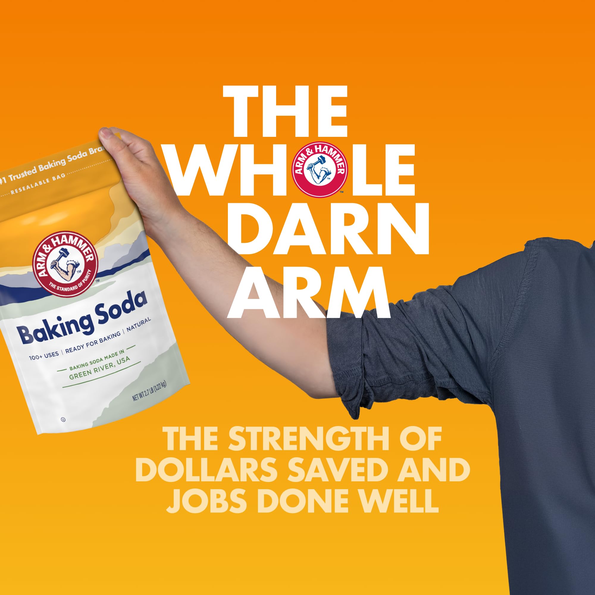 ARM & HAMMER Baking Soda Made in USA, Ideal for Baking, Pure & Natural, 2.7lb Bag