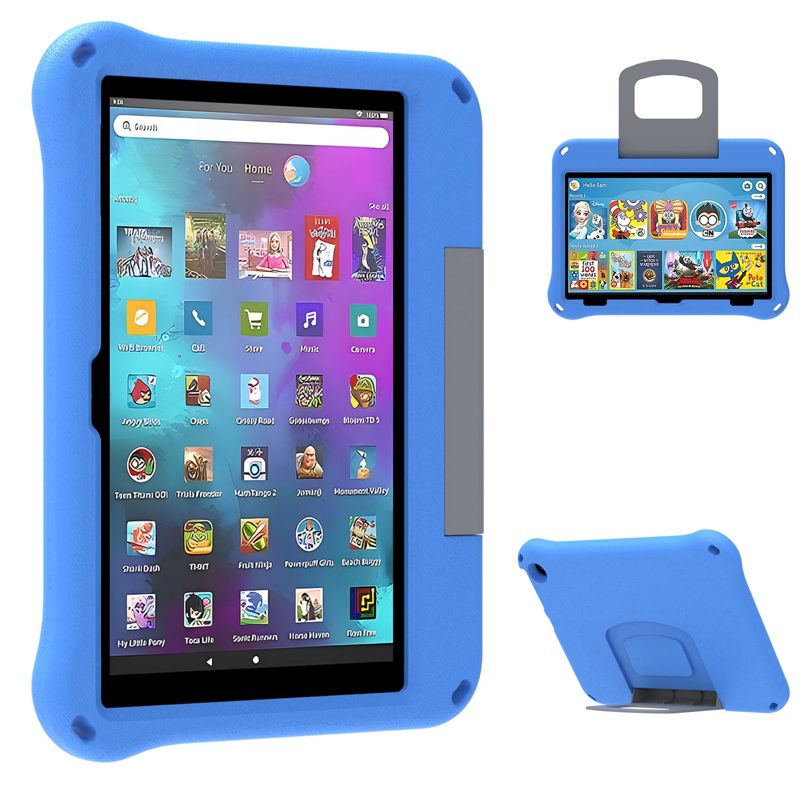 Fire HD 8 Tablet Case for Kids, Amazon Kindle Fire HD 8 & 8 Plus Tablet (2024/2022/2020 Release,12th/10th Generation) Ubearkk Shock-Proof Protective Back Cover Cases with Foldable Stand Holder, Blue