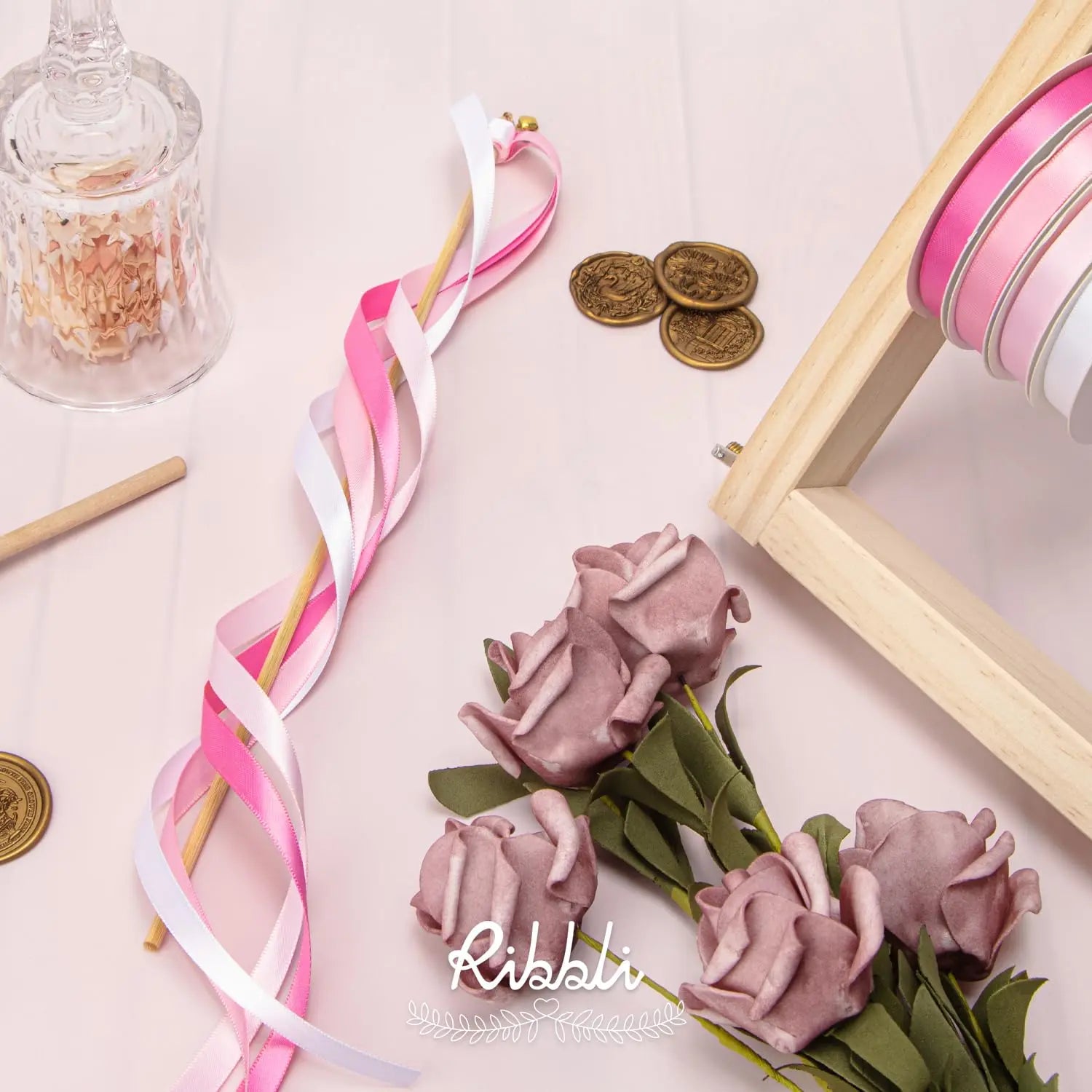 Ribbli Pink Satin Ribbon 3/8 Inch x 4 Rolls Total 40 Yards- White Pink Ribbon for Gift Wrapping Craft Wedding Decoration