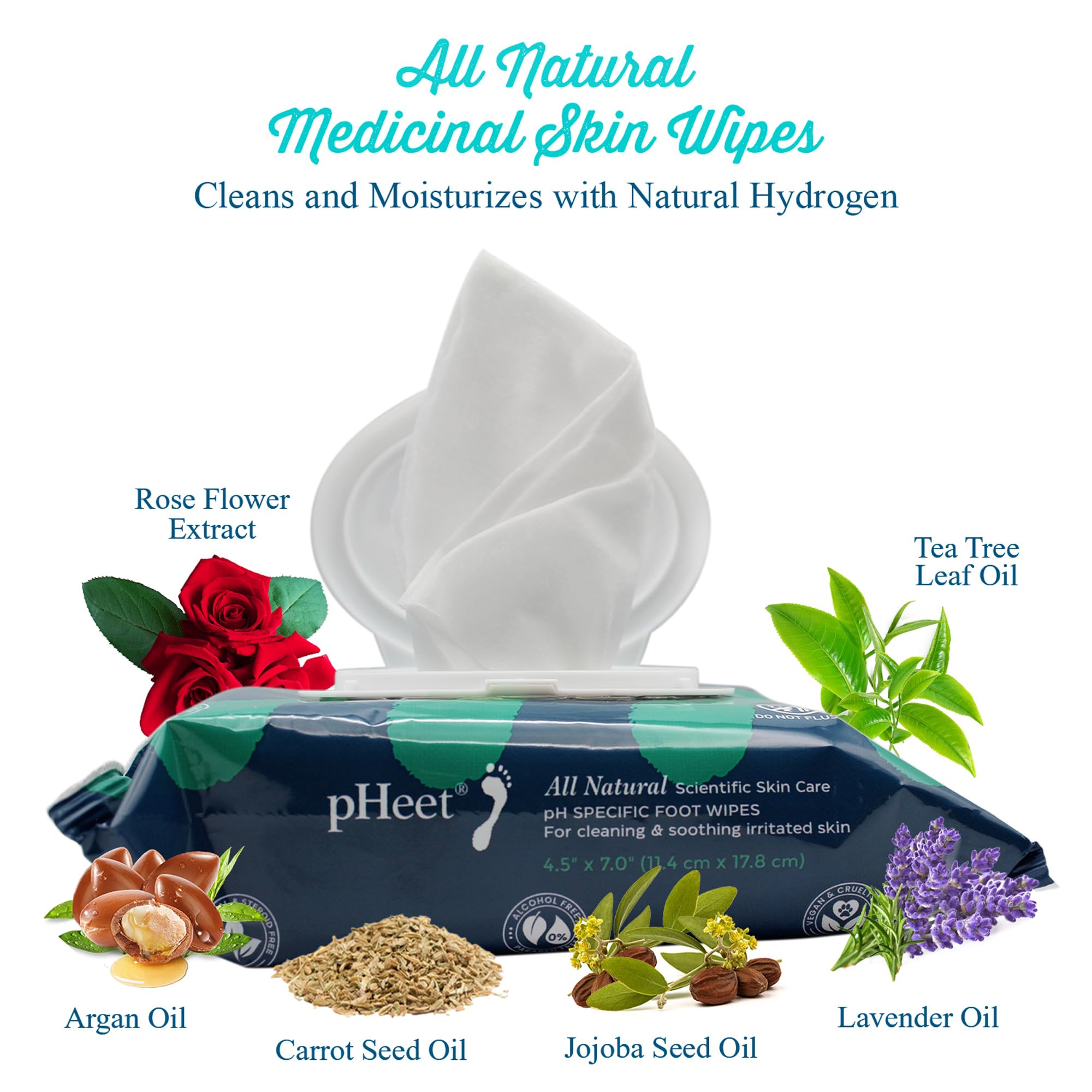 pHeet® Foot Wipes All-Natural Antifungal & Antibacterial Formula, Cleanses, Moisturizes, Prevents & Kills Athletes Foot, Toenail & Foot Fungus, Odor & Improves Dry, Cracked, Flaky & Diabetic Skin 72ct