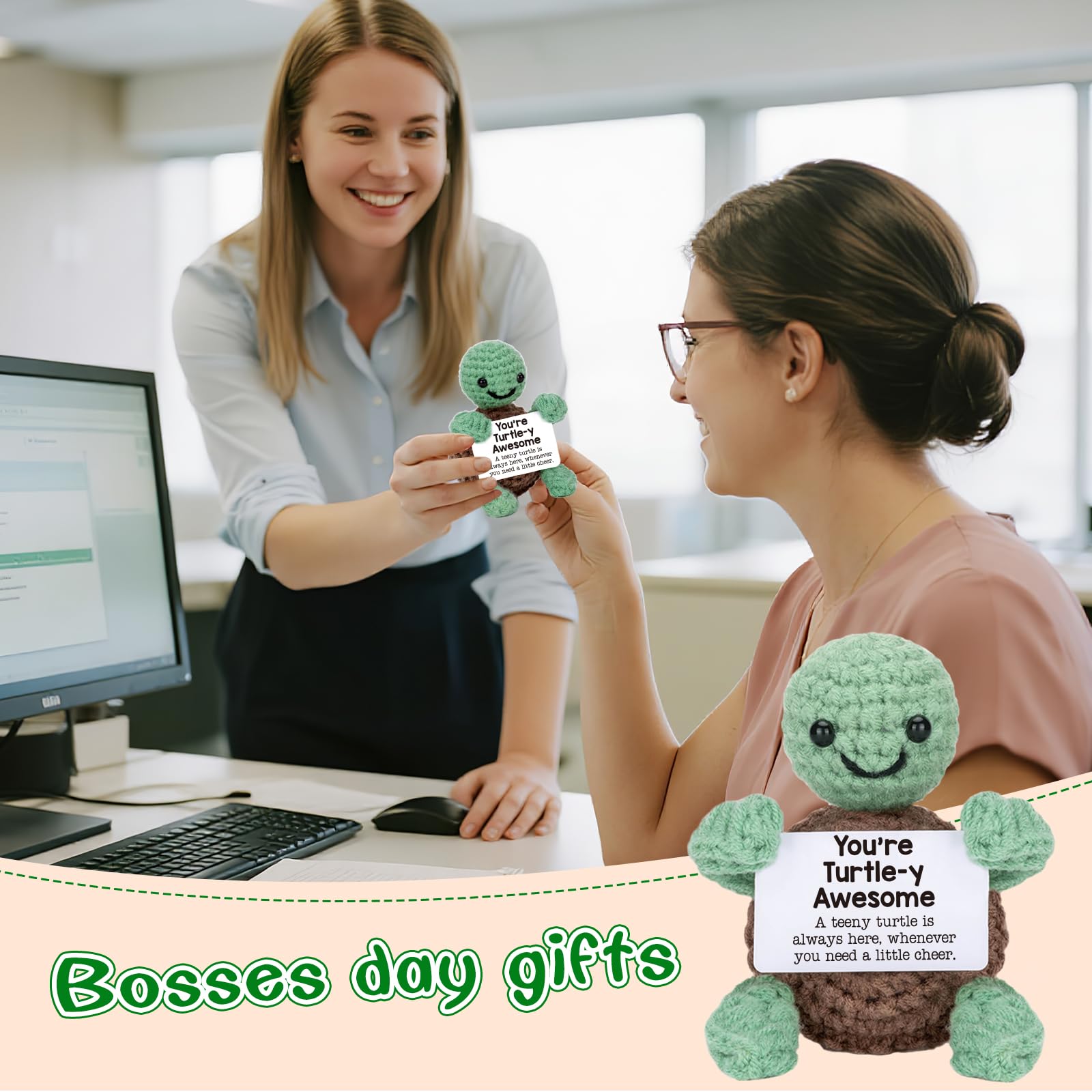 Mini Funny Turtle Birthday Gifts for Women Men Christmas, Thanksgiving Bosses Day Retirement Gift, Inspirational Small Animals Cute Stuff Things, Handmade Emotional Positive Crochet Turtle Decorations