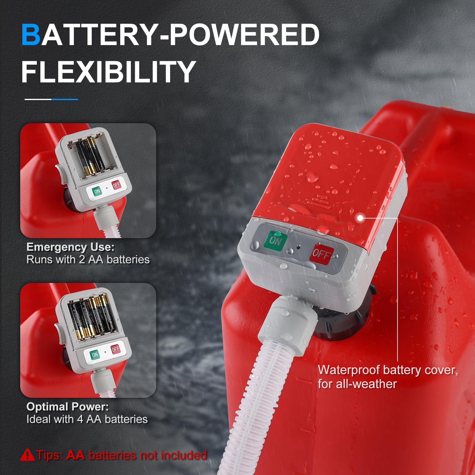 SKYJDM Fuel Transfer Pump with Auto-stop Sensor and 4 Tank Adapter, 2.4GPM 51" Hose Battery-Powered Portable Liquid Pump for Gasoline & Diesel Oil (Red)