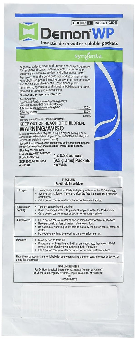 Syngenta - H-AP-2319890 - Demon WP Insecicide, 1 Envelope (9.5g) containing 4 (0.33 ounces) packets Clear white