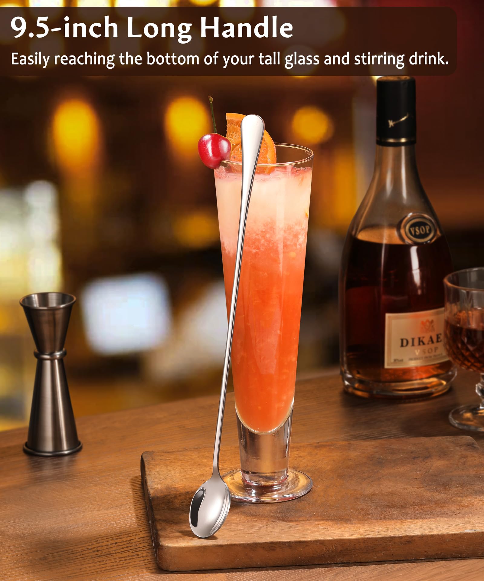 Lovingly Yours 9.5-Inch Long Spoon for Stirring, Ice Cream, Coffee, Cocktail, Stainless Steel Long Handle Iced Tea Spoons Set of 4