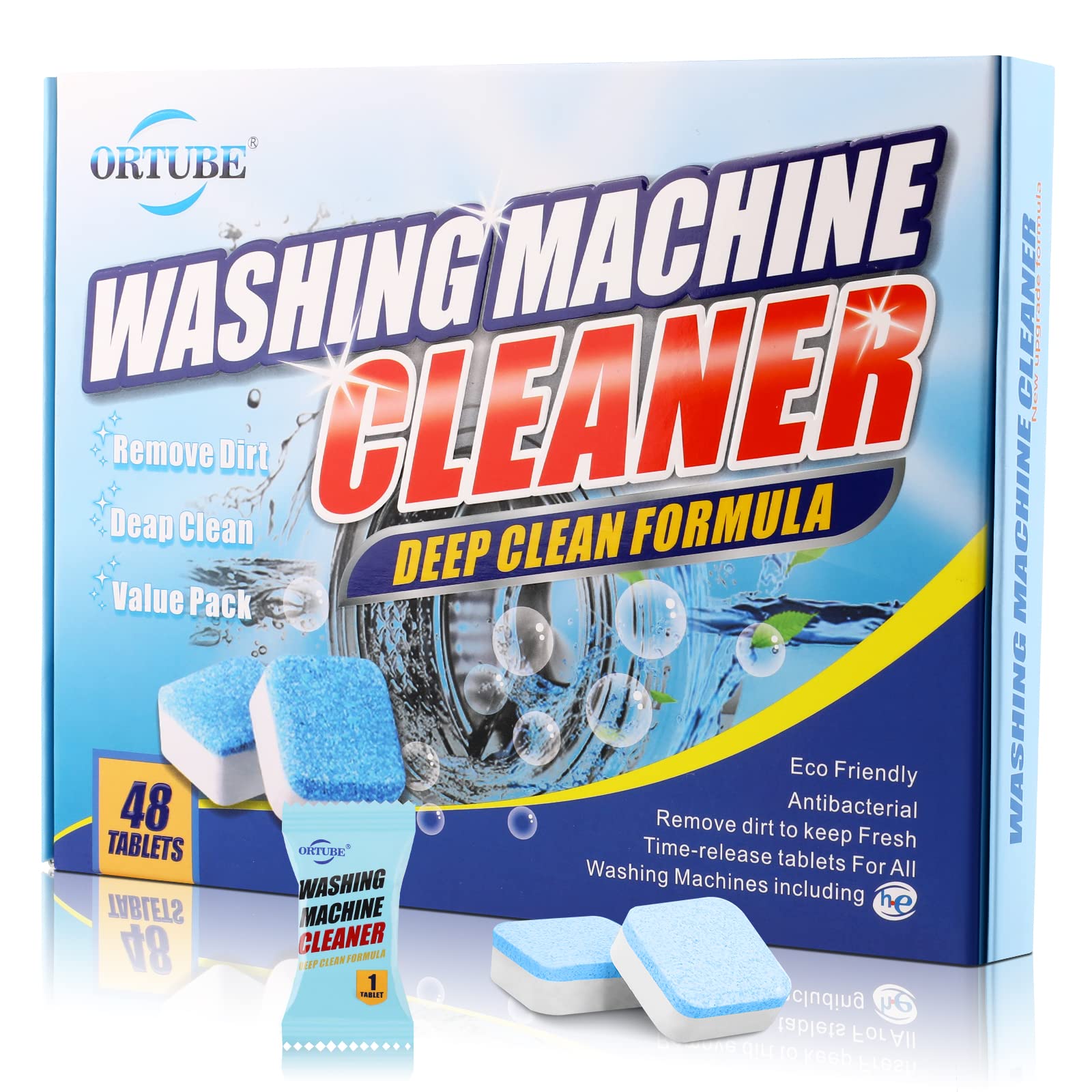ORTUBE 48 Pack Washing Machine Cleaner - Deep Cleaning Formula Tablets for Front and Top Loader Washer Machines