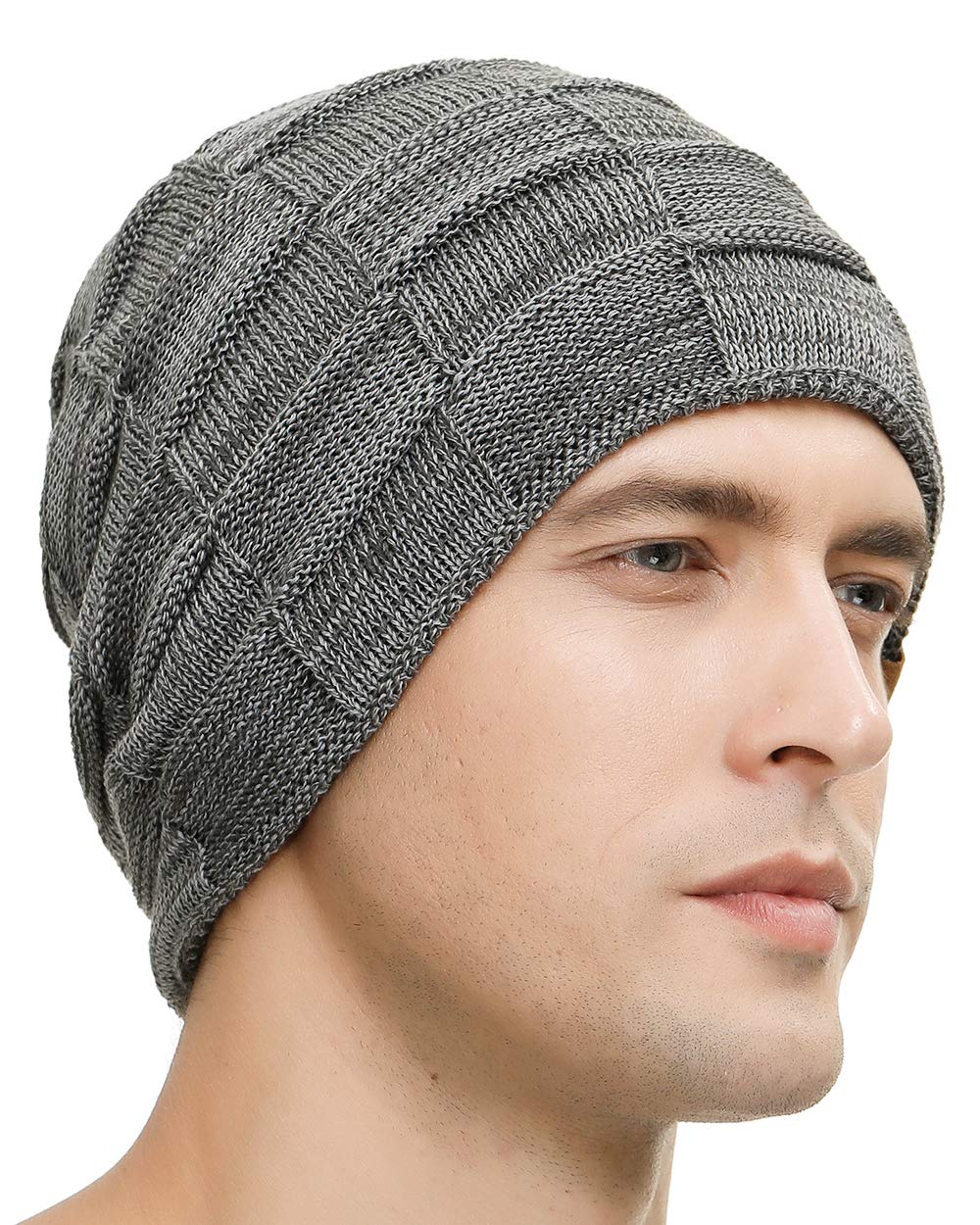 Vgogfly Slouchy Cool Beanie for Men Guys Lined Knit Warm Thick Skully Stocking Binie Winter Hat Black