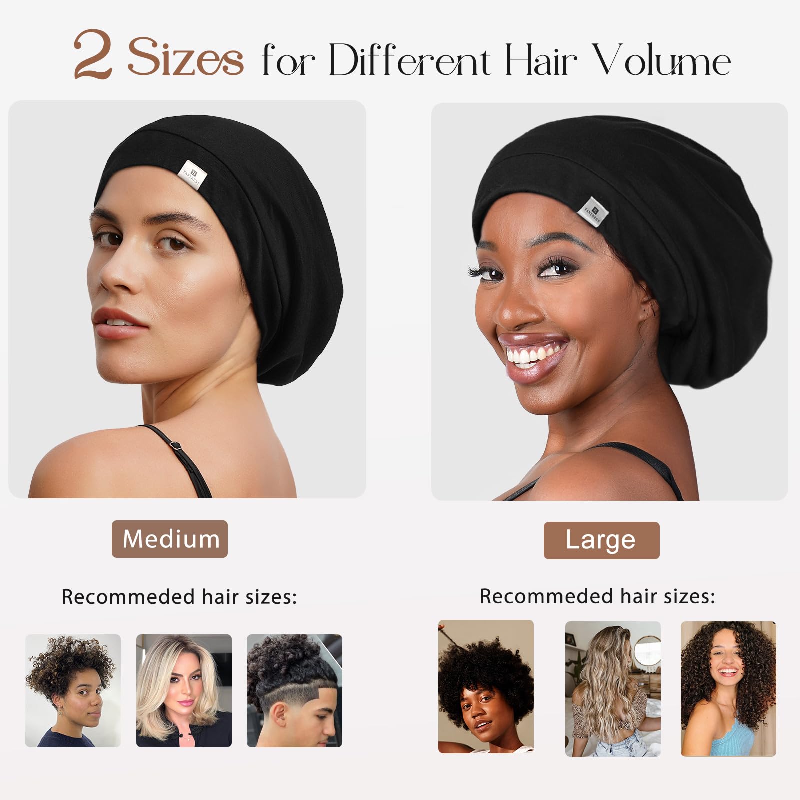 YANIBEST Silk Satin Bonnet Hair Wrap for Sleeping - Adjustable Stay on Silk Lined Slouchy Beanie Hat for Curly Hair and Braids