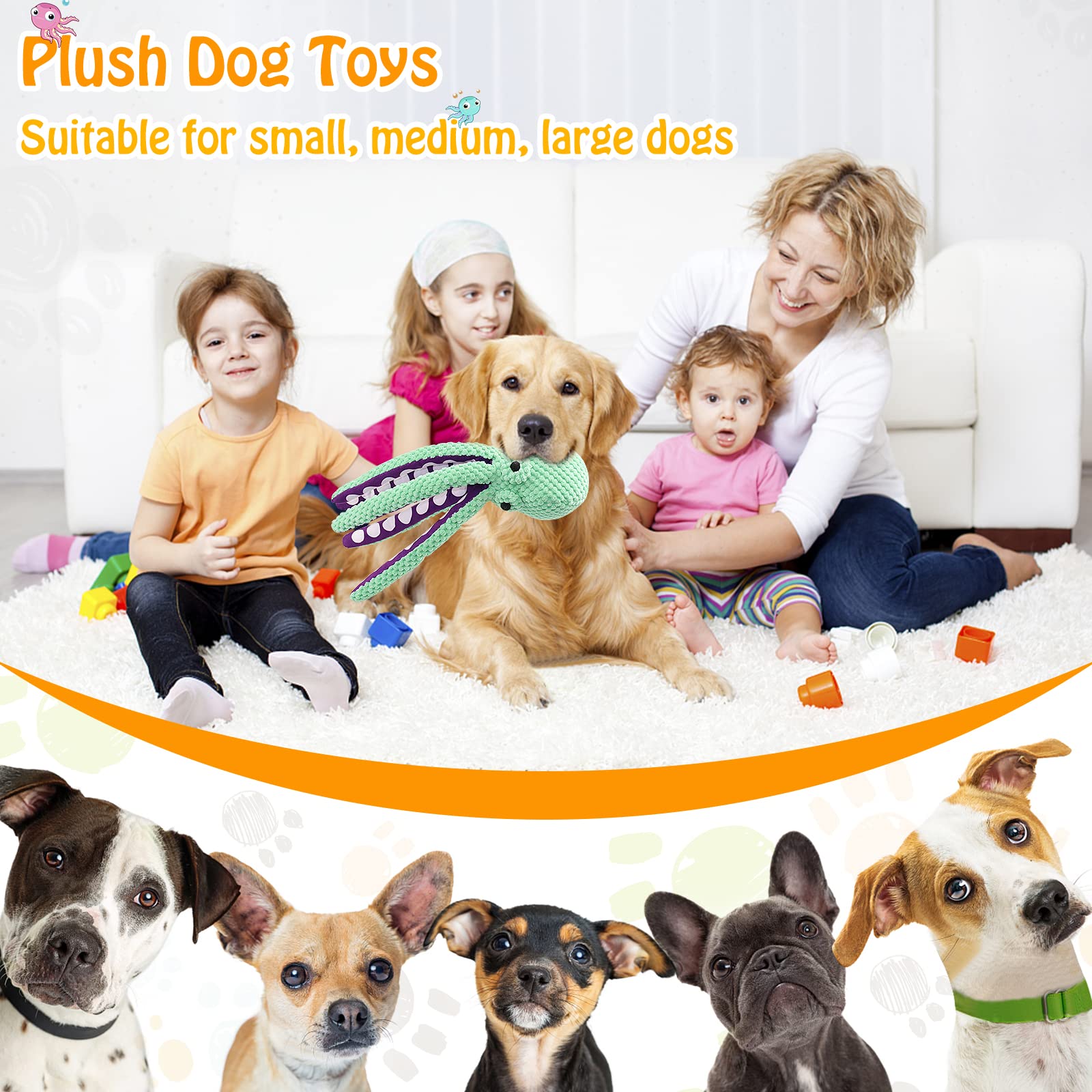 Fuufome Squeaky Dog Toys for Large Dogs: Plush Dog Toys with Soft Fabric - Pet Toys for Small, Medium, and Large Dogs - Puppy Toys to Keep Them Busy