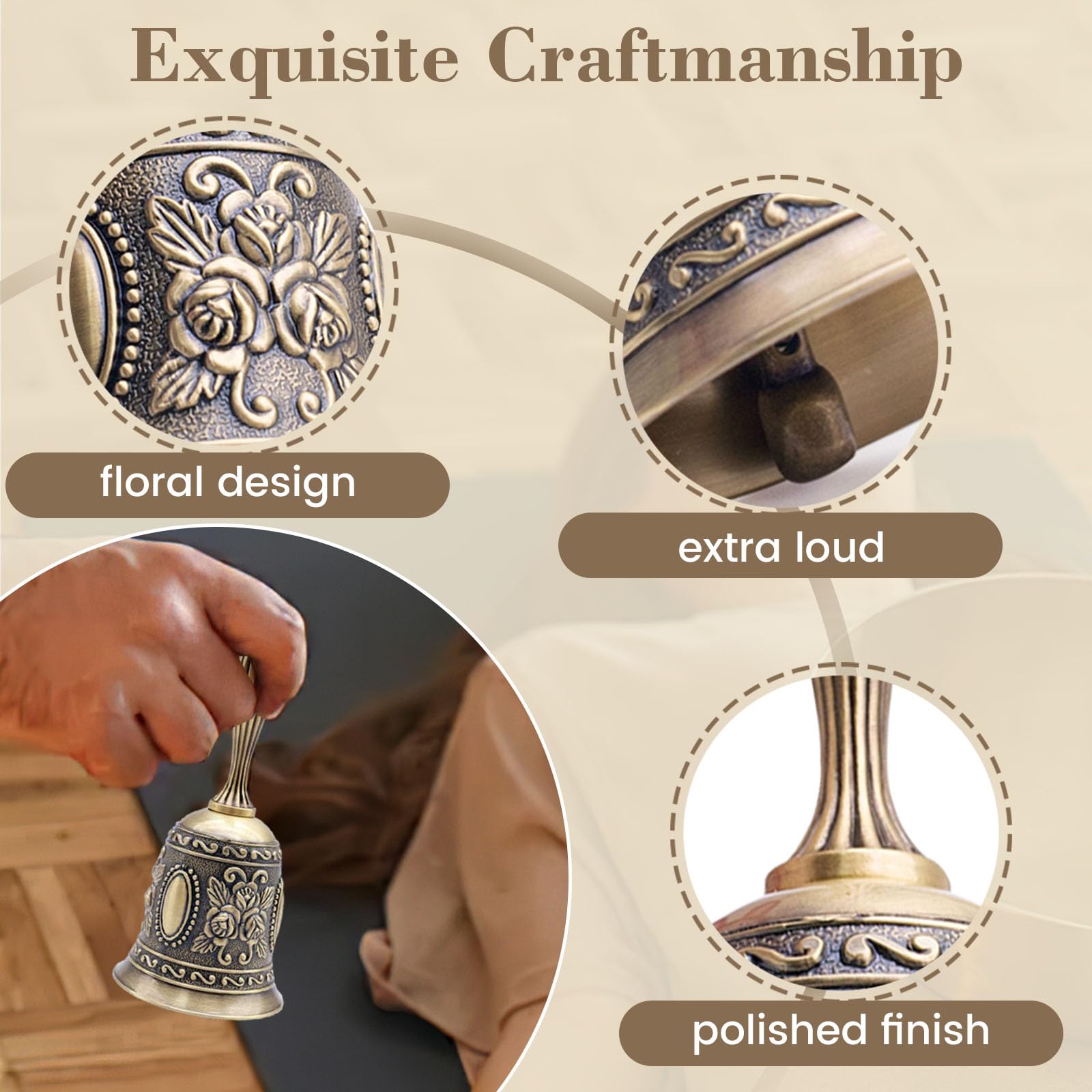 DomeStar Hand Bell Brass Call Bell for Bedside, Dinner, Wedding