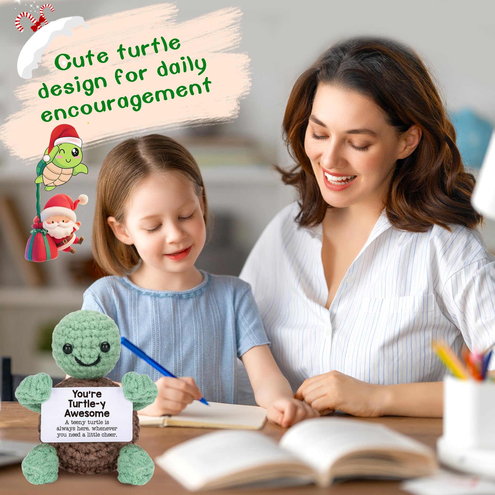 Mini Funny Turtle Birthday Gifts for Women Men Christmas, Thanksgiving Bosses Day Retirement Gift, Inspirational Small Animals Cute Stuff Things, Handmade Emotional Positive Crochet Turtle Decorations