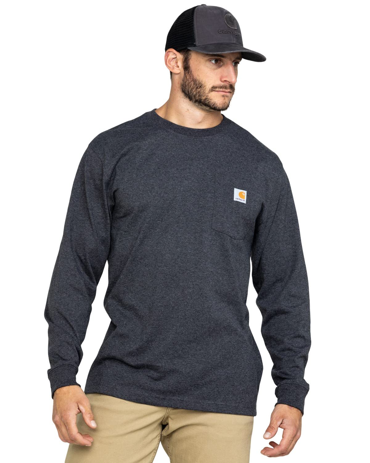 Carhartt Men's Loose Fit Heavyweight Long-Sleeve Pocket T-Shirt, Black, REG-XL