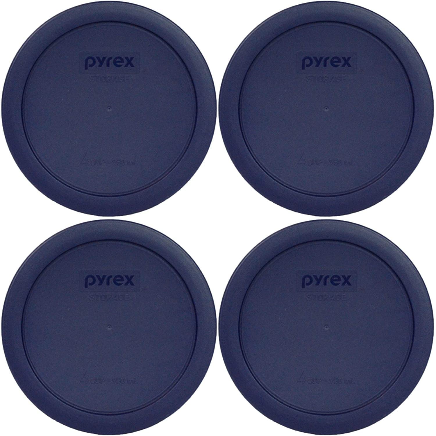 Pyrex Bundle - 4 Items: 7201-PC 4-Cup Blue Round Plastic Lids - Original Genuine Pyrex - Made In The USA