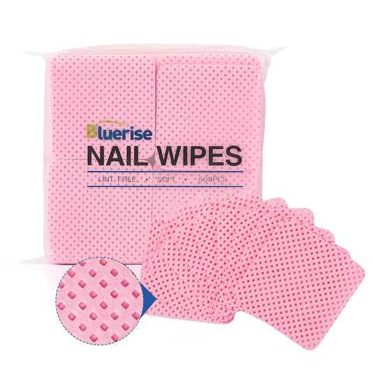 BLUERISE Lint Free Nail Wipes Pink 600pcs Nail Polish Remover Pads Soft Absorbable Eyelash Extension Glue Cleaning Wipes