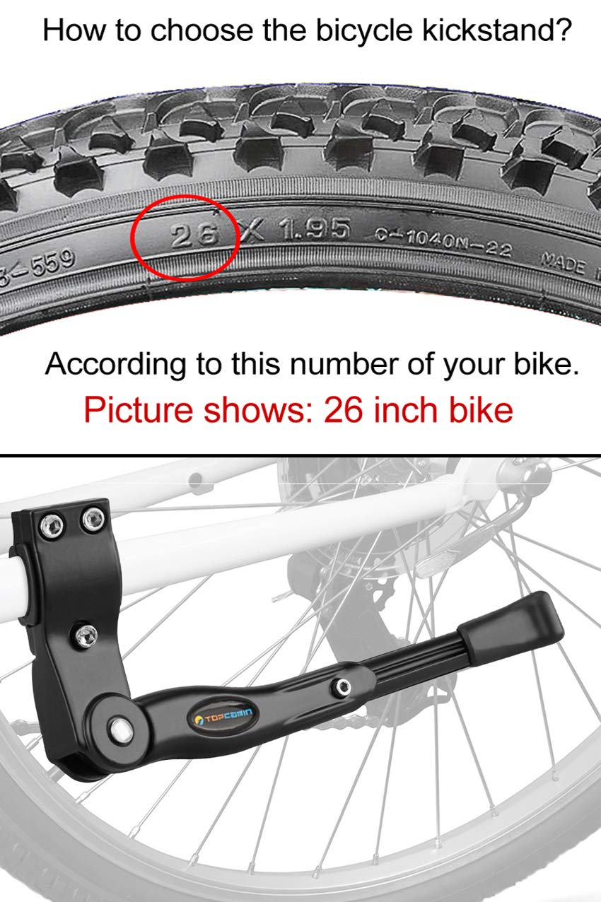 TOPCABIN Bike Kickstand Adjustable Aluminium Alloy Bicycle Kickstand Bike Side Kickstand Fit for 22" 24" 26" 28" Mountain Bike Road Bike/BMX/MTB (Black for 22-24-26-27-28 inch bike)