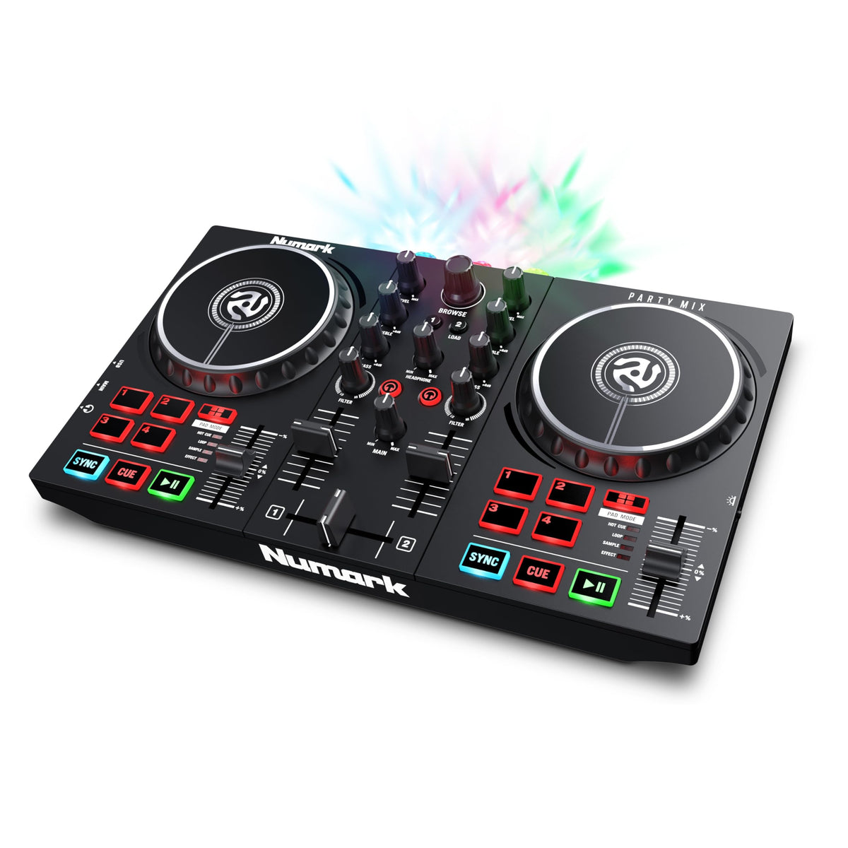 Numark Party Mix DJ Controller mit Lichtern, 2 Decks, Mixer, Audio Interface und (Serato Lite)