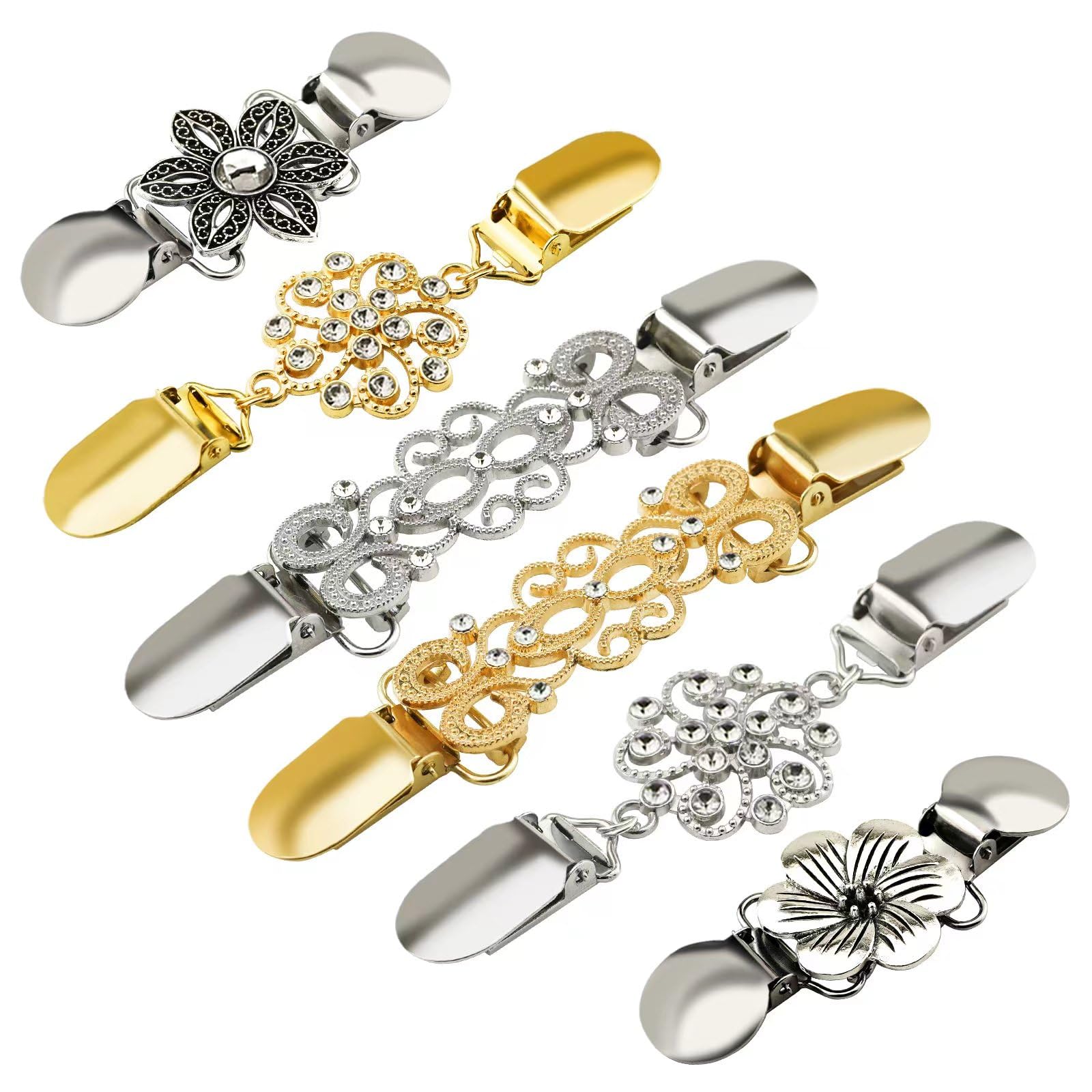 Atarasia 6PCS Retro Sweater Clips for Cardigans, Vintage Cinch Clip for Dresses, Variety of Styles Dress Clip Back of Shirts Cinches Shawl Clips for Different Women Clothing, 3 Sizes
