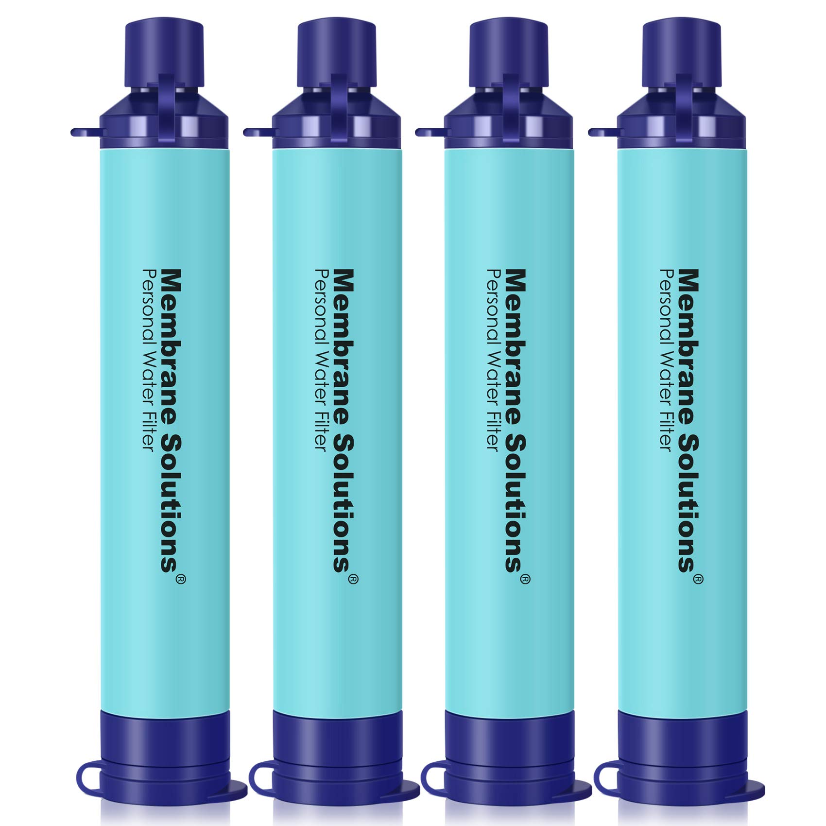 Membrane Solutions Persönlicher Wasserfilter, Überlebens-Filtrationsstrohhalm, tragbare Ausrüstung, Notfallvorsorge, Zubehör für Trinken, Wandern, Camping, Reisen, Jagd, Angeln, Teamausflug, Familienausflug (Blau, 4er-Pack)