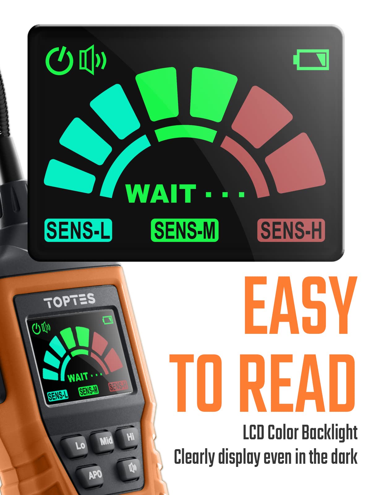 PT520A Natural Gas Detector, Gas Leak Detector with 17-Inch Gooseneck, Locating The Source Like Propane, Methane, and Butane for Home and RV (Includes Battery x3) - Orange