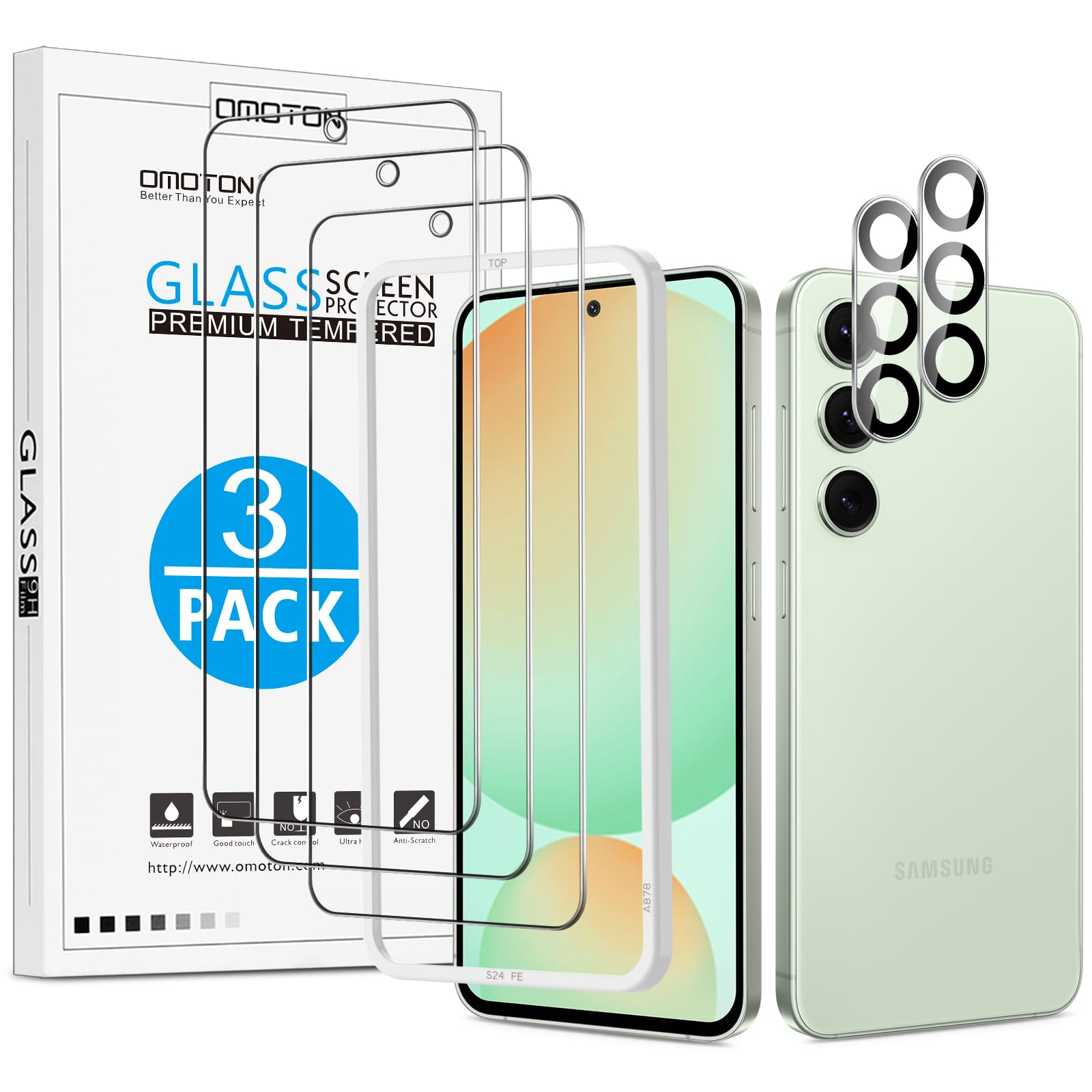 OMOTON Screen Protector for Samsung Galaxy A15 5G/4G, [3+2 Pack] for A15 screen protector & Camera Lens Protector, Case Friendly/Tempered Glass/Alignment Frame(6.5 Inch, 2024 Released)