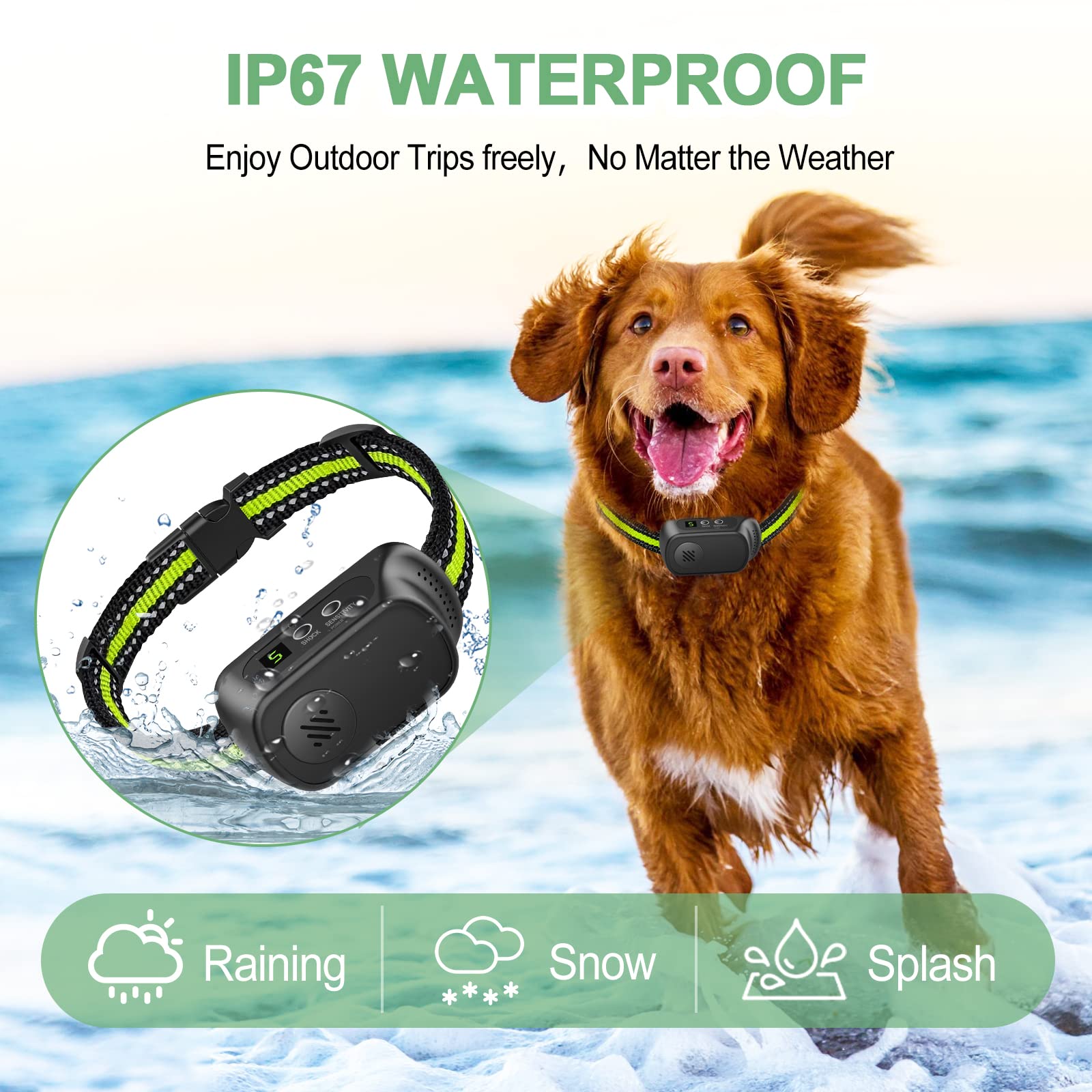 Rechargeable Dog Bark Collar with Beep Vibration and Shock,Anti Barking Collar for Small Medium Large Dogs, Humane Dog Training Device with 5 Adjustable Sensitivity Levels