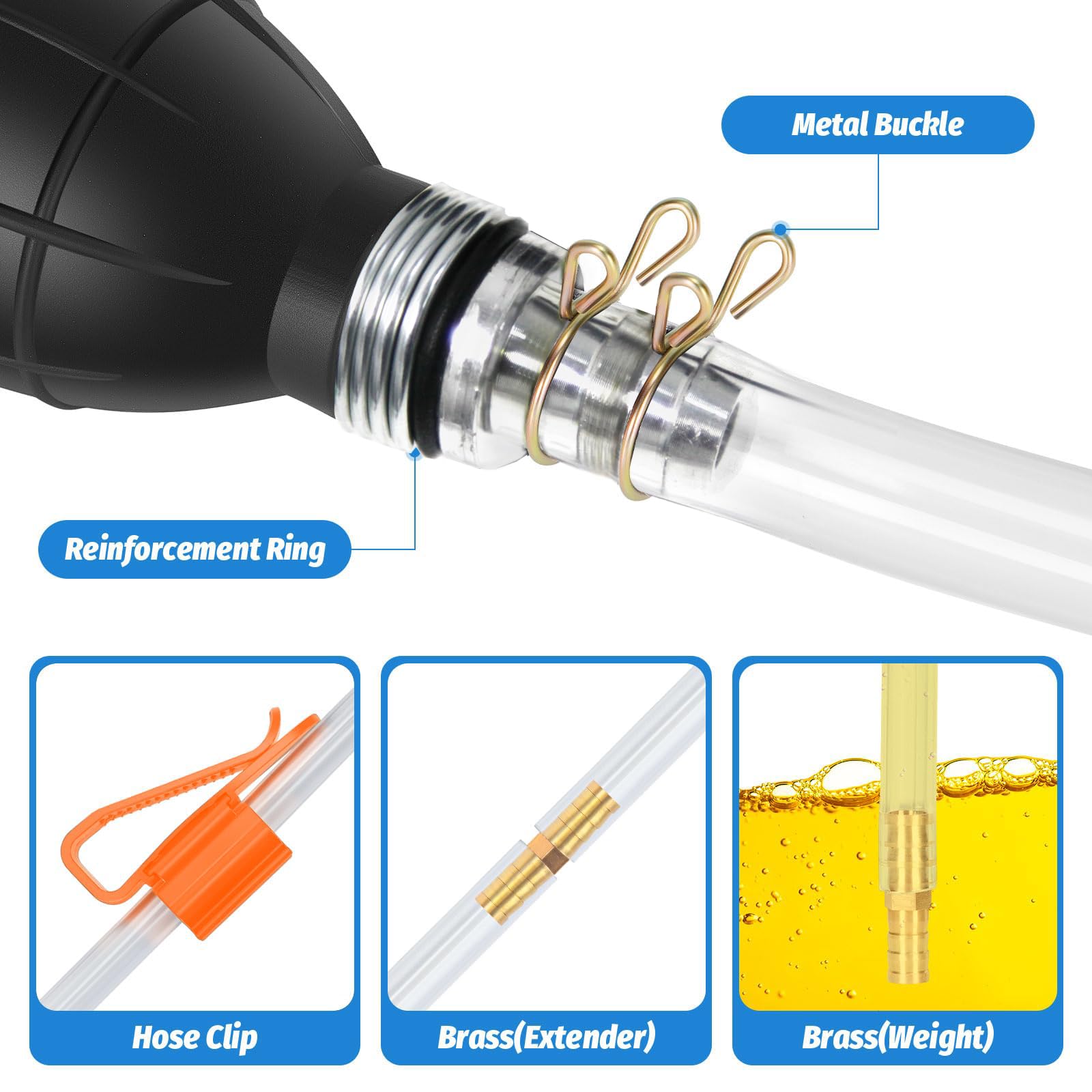 Gasoline Siphon Hose, Gas Oil Water Fuel Transfer Siphon Pump, Portable Widely Use Hand Fuel Pump, Fuel Transfer Pump with PVC Hoses (Pack of 1))