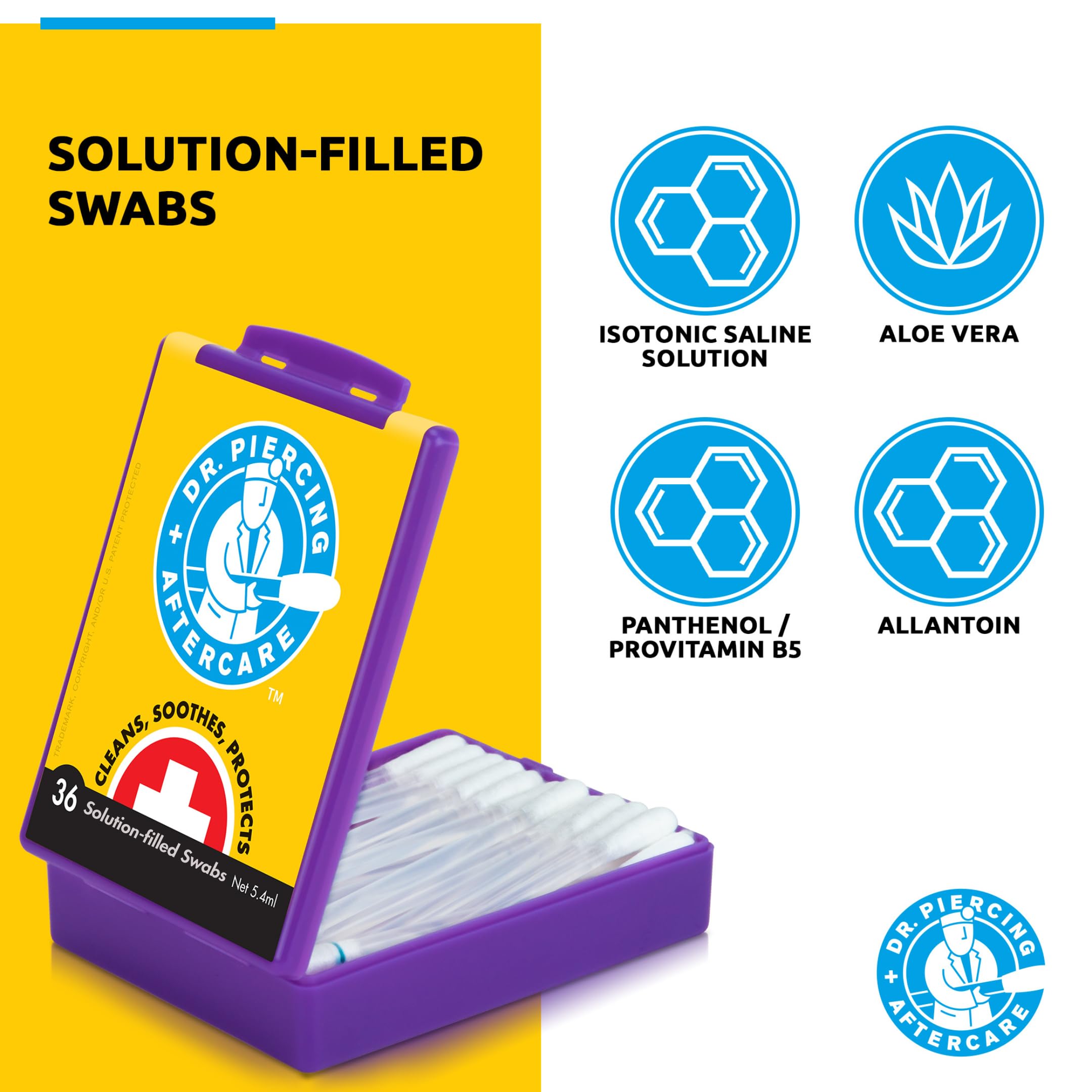 Dr. Piercing Aftercare Swabs – Piercing Bump Saline Solution for Cleansing Earring, Nose, Belly, and Ear Piercings – Gentle Saline Wash for a Refreshing Experience – 36 Easy-to-Use Swabs (1-Pack)