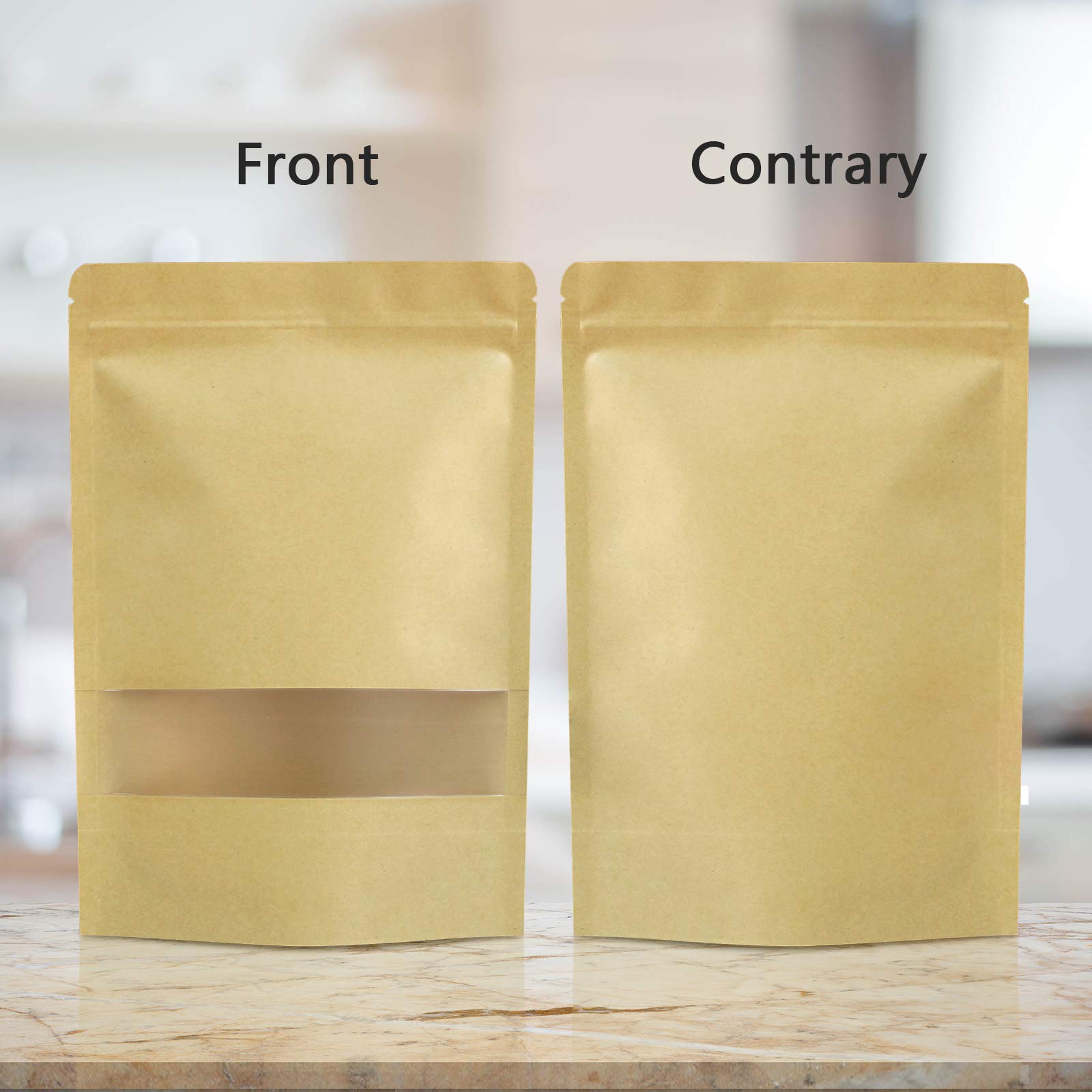 100 Pcs Paper Bags Resealable bags 3.5" x 5.5" Zipper Food Storage Bags, Stand Up, with Matte Window, Reusable, Sealable, for Packaging Products