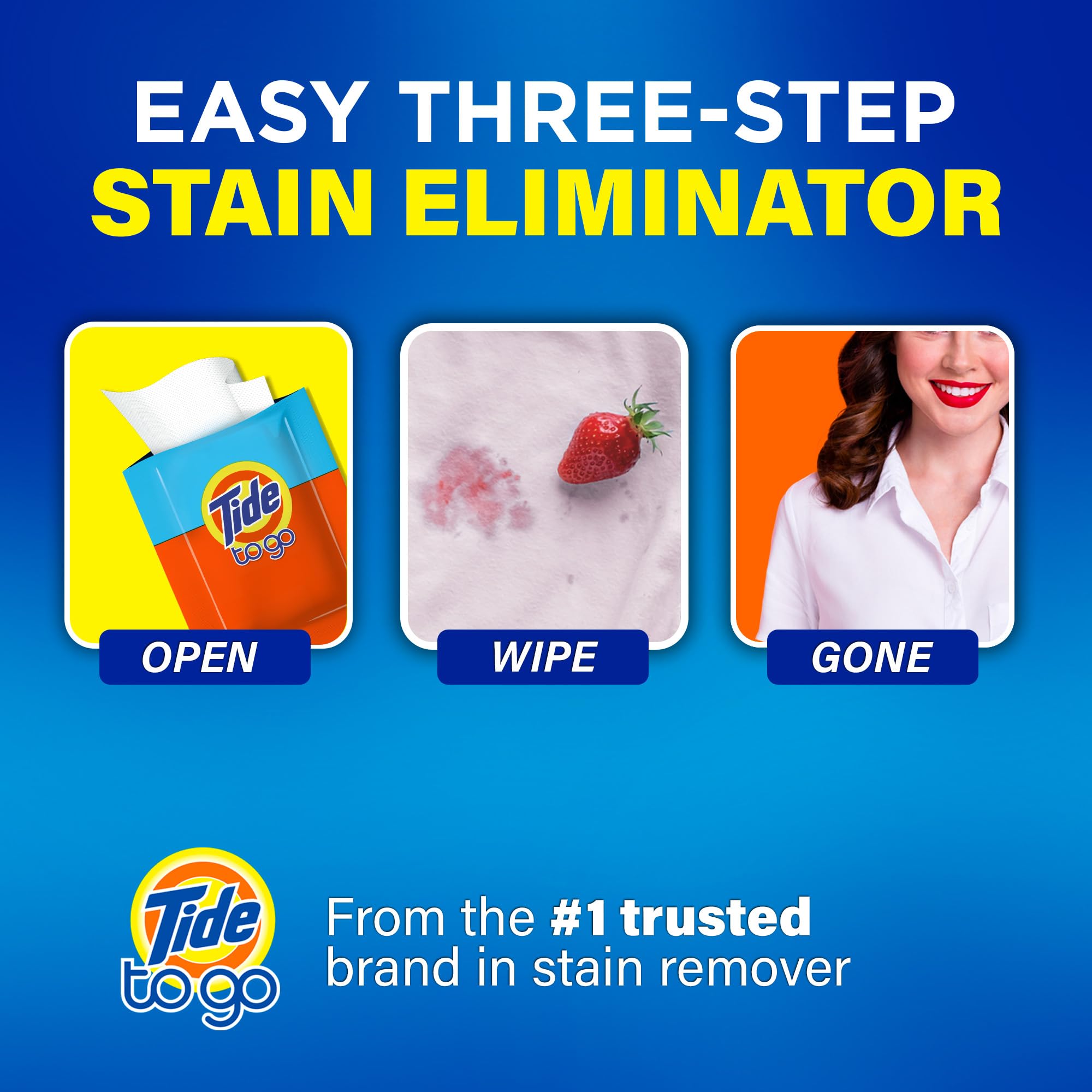 Tide Stain Remover for Clothes, Tide To Go Wipes, Instant Stain Remover for Clothes, Travel & Pocket Size, 20 Count