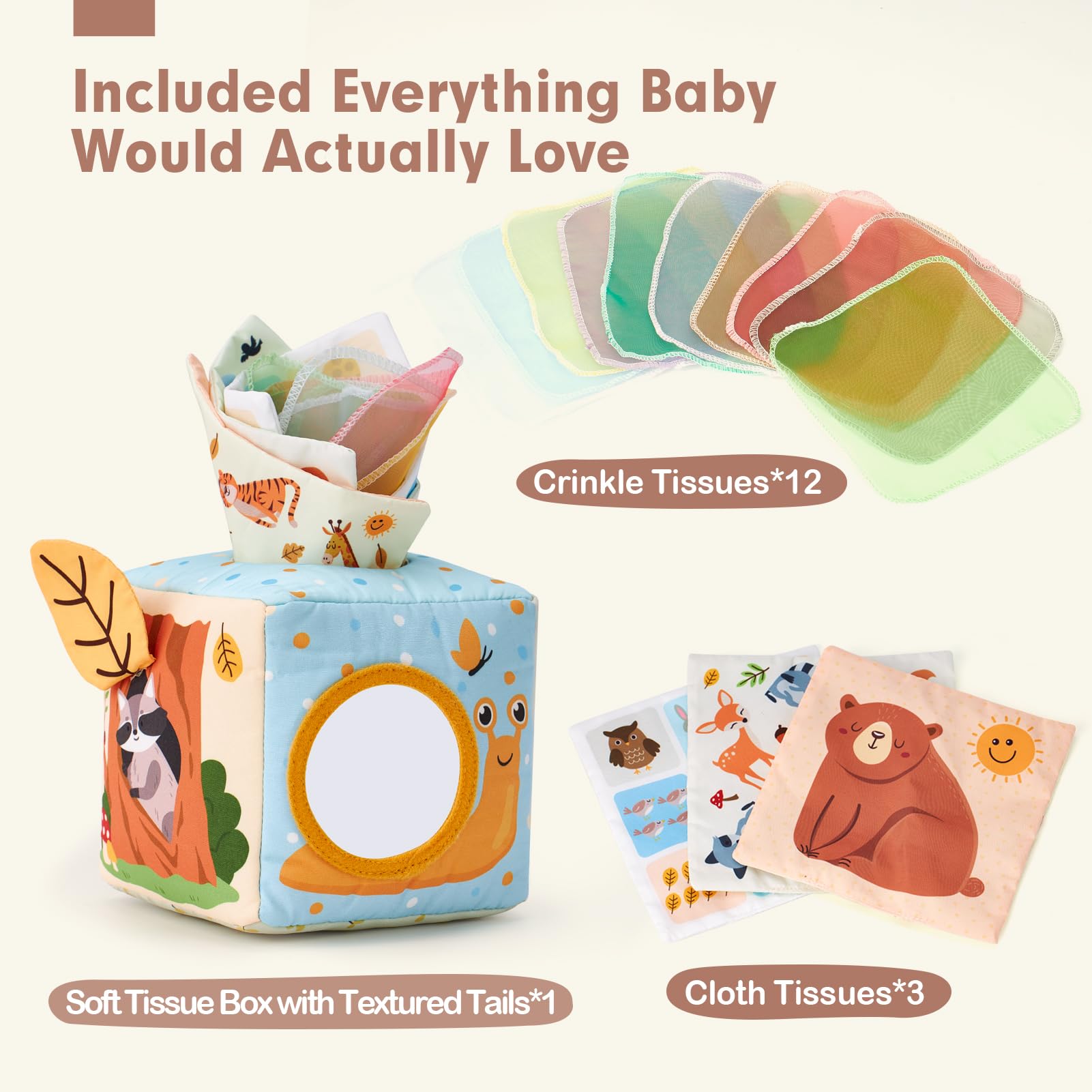 hahaland Baby Tissue Box Toy - Baby Toys 6-12 Months Stocking Stuffers for Babies Montessori Toys for 6 Month Old Must Haves - Boy Girl Shower Gifts 6 9 12 18 Months Old Sensory Pulling Play Scarf Toy